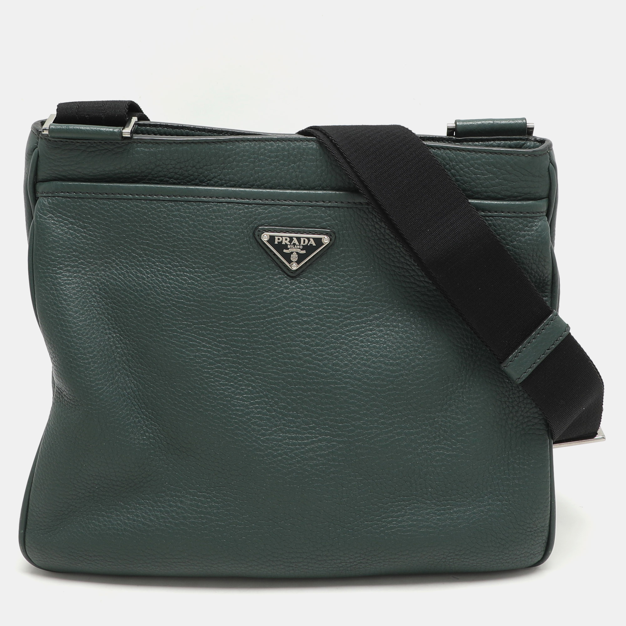 

Prada Green Vitello Daino Leather Messenger Bag