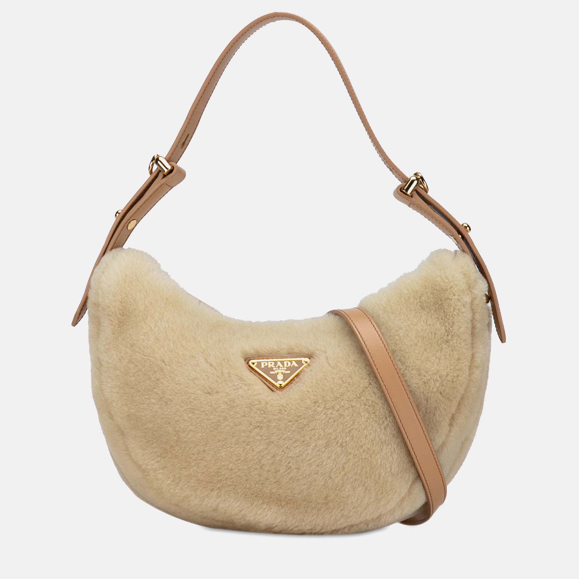 

Prada Beige Shearling and Leather Arqué Satchel