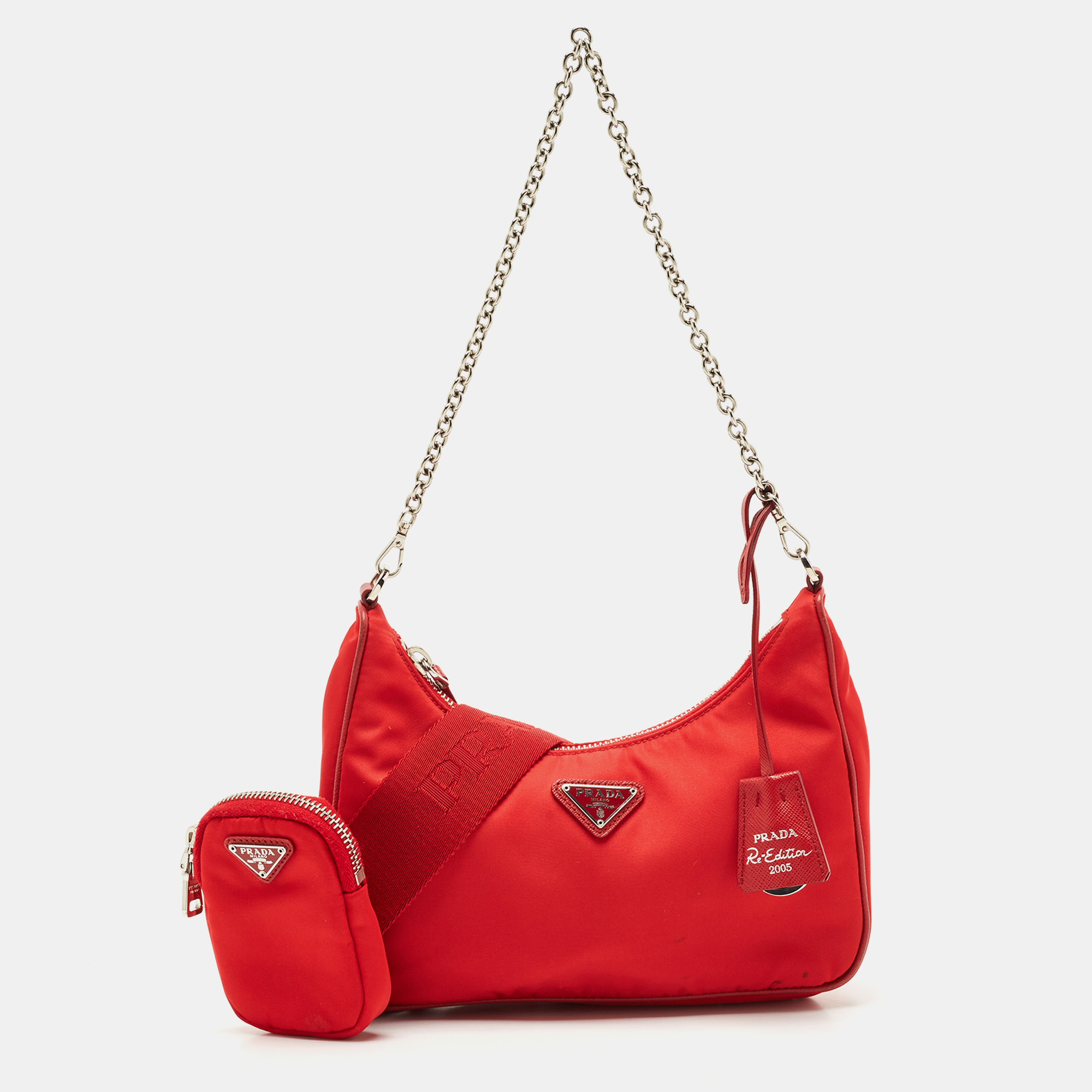 

Prada Red Nylon and Saffiano Leather Re-Edition 2005 Bag