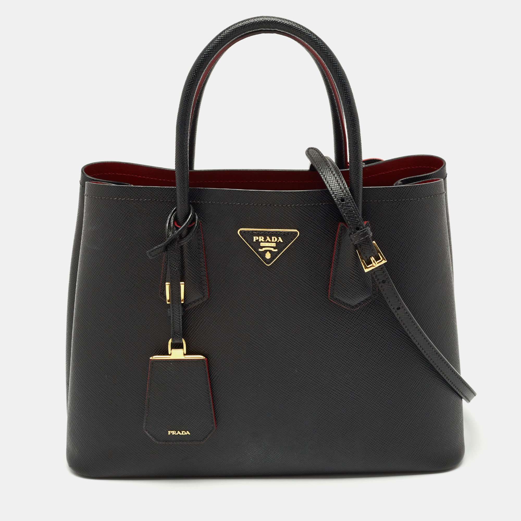 

Prada Black Saffiano Cuir Leather  Double Handle Tote