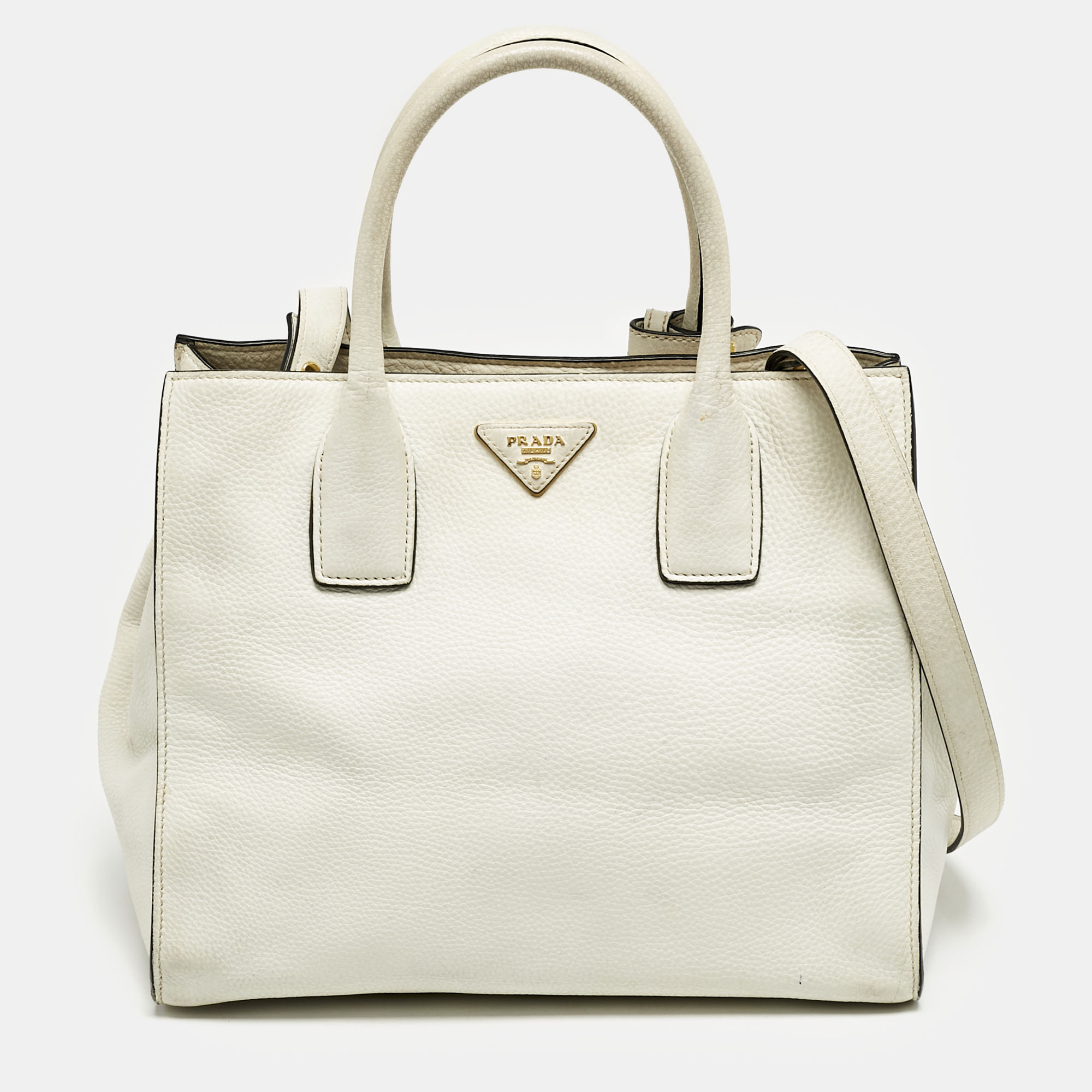 

Prada White Vitello Daino Leather Tote