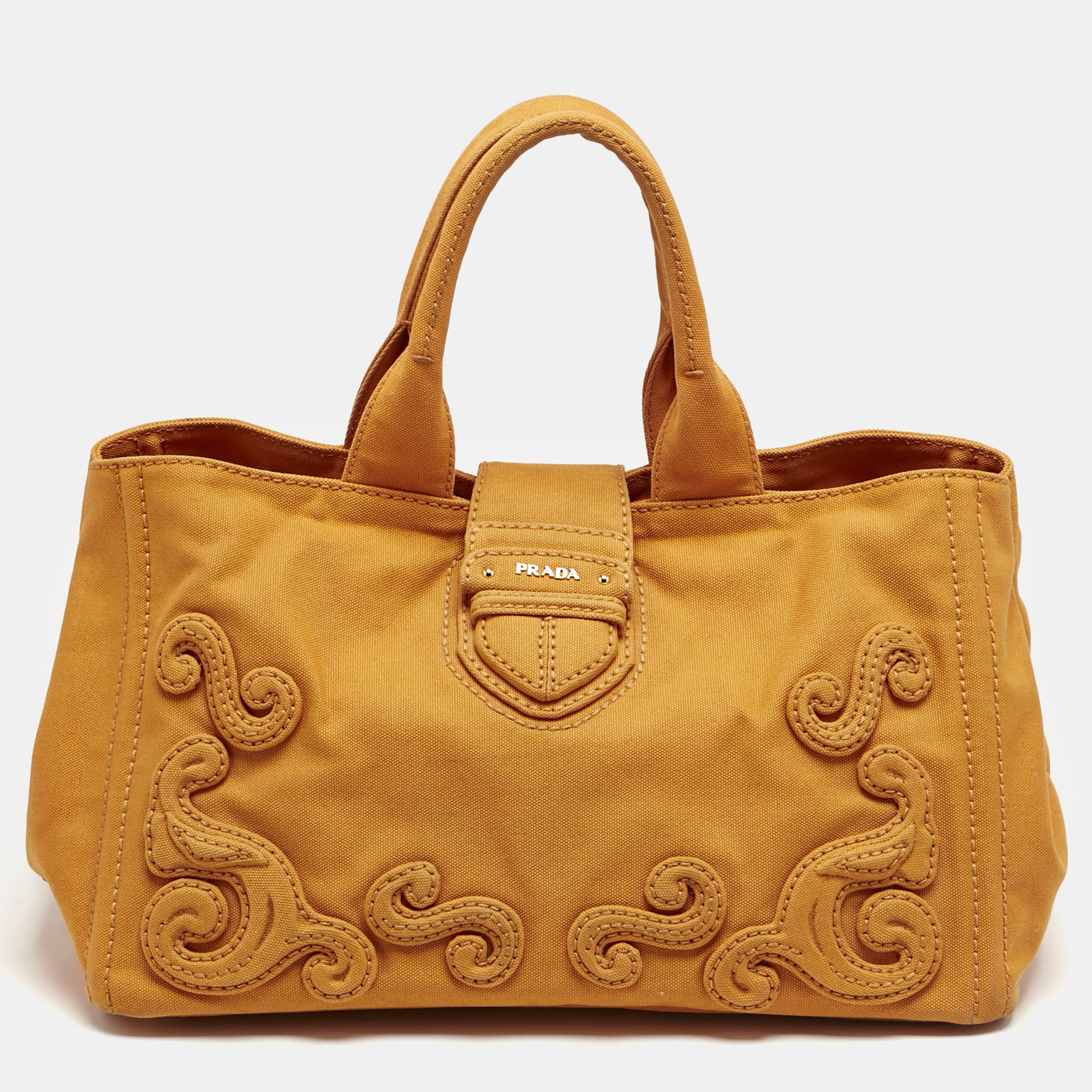 

Prada Orange Canvas Shopper Tote