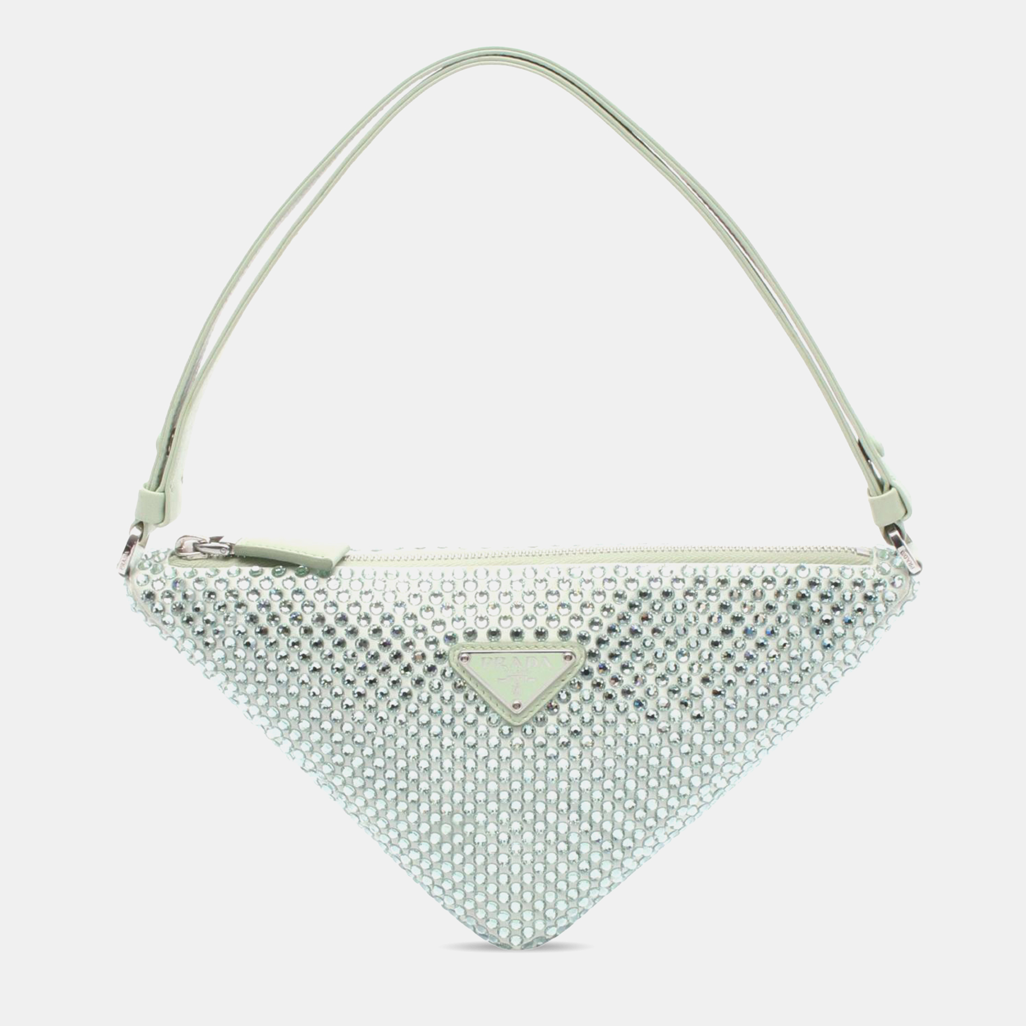

Prada Green Satin Crystal Embellished Triangle Pouch