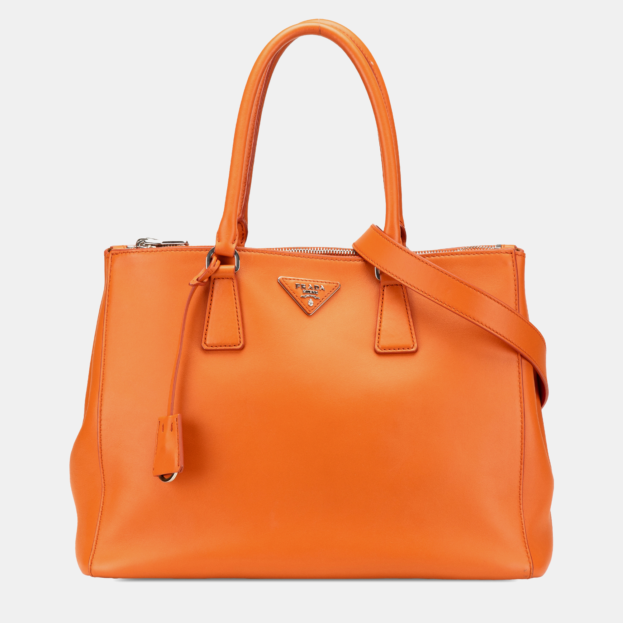 

Prada Orange Medium Soft Calf Galleria Double Zip Tote