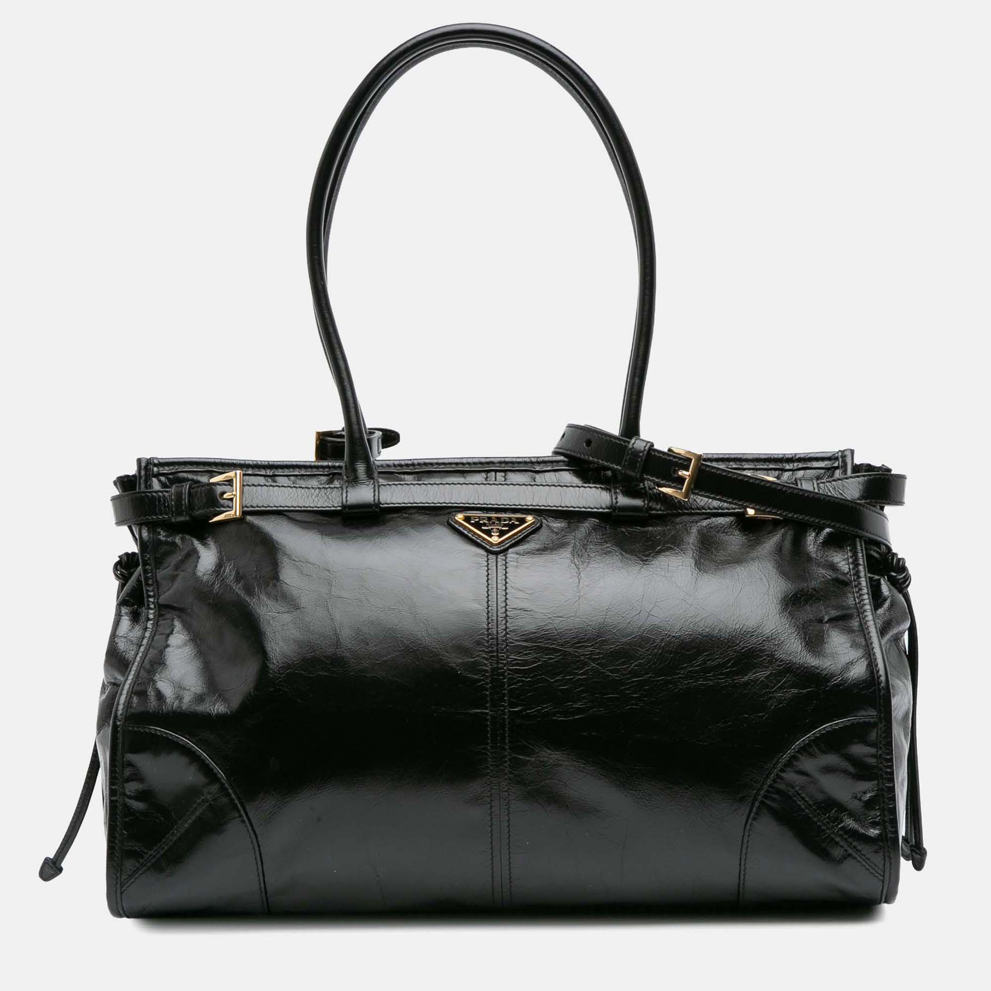 

Prada Black Large Shiny Calfskin Bonnie Satchel
