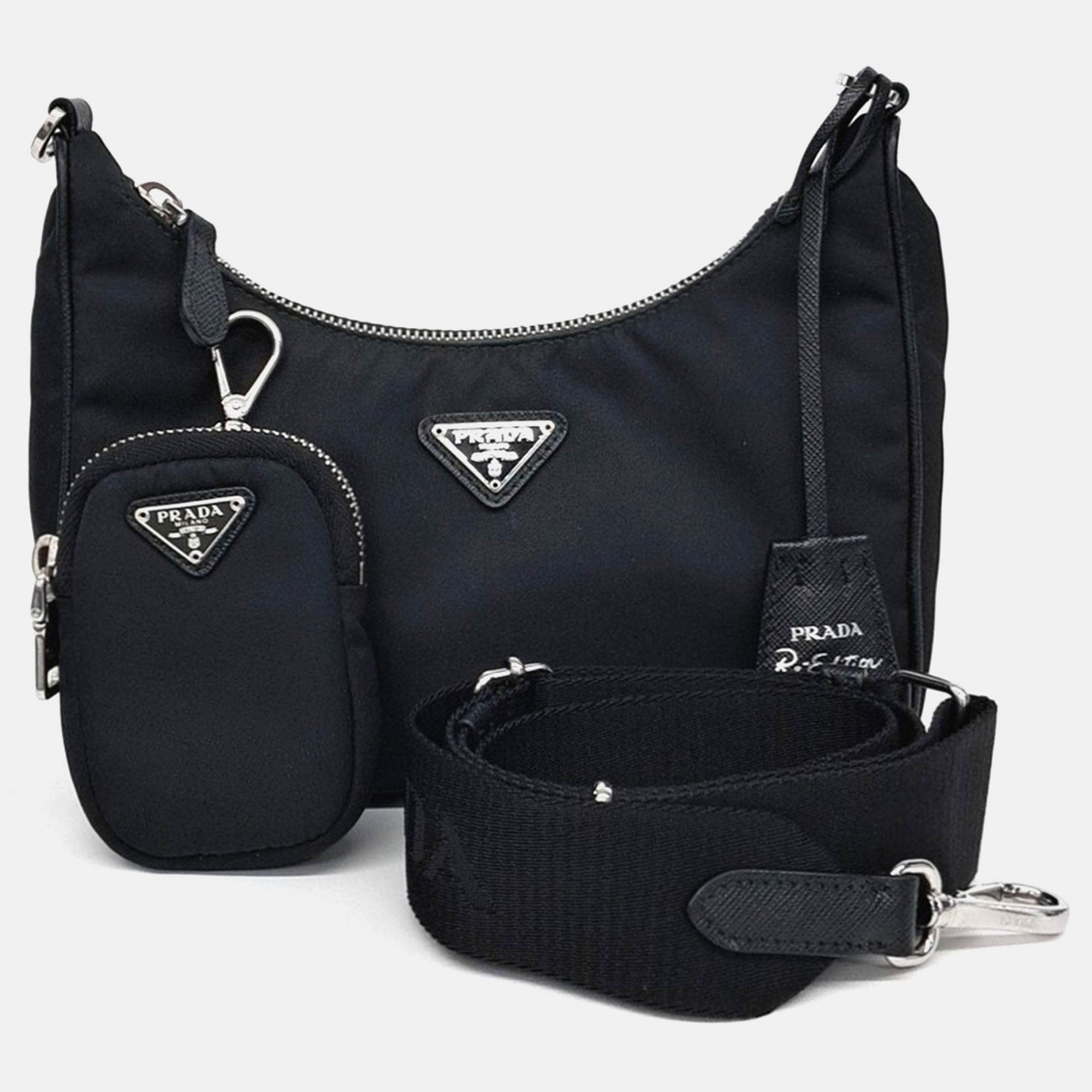 

Prada Black Nylon Re-Nylon Tessuto Strap Hobo Bag