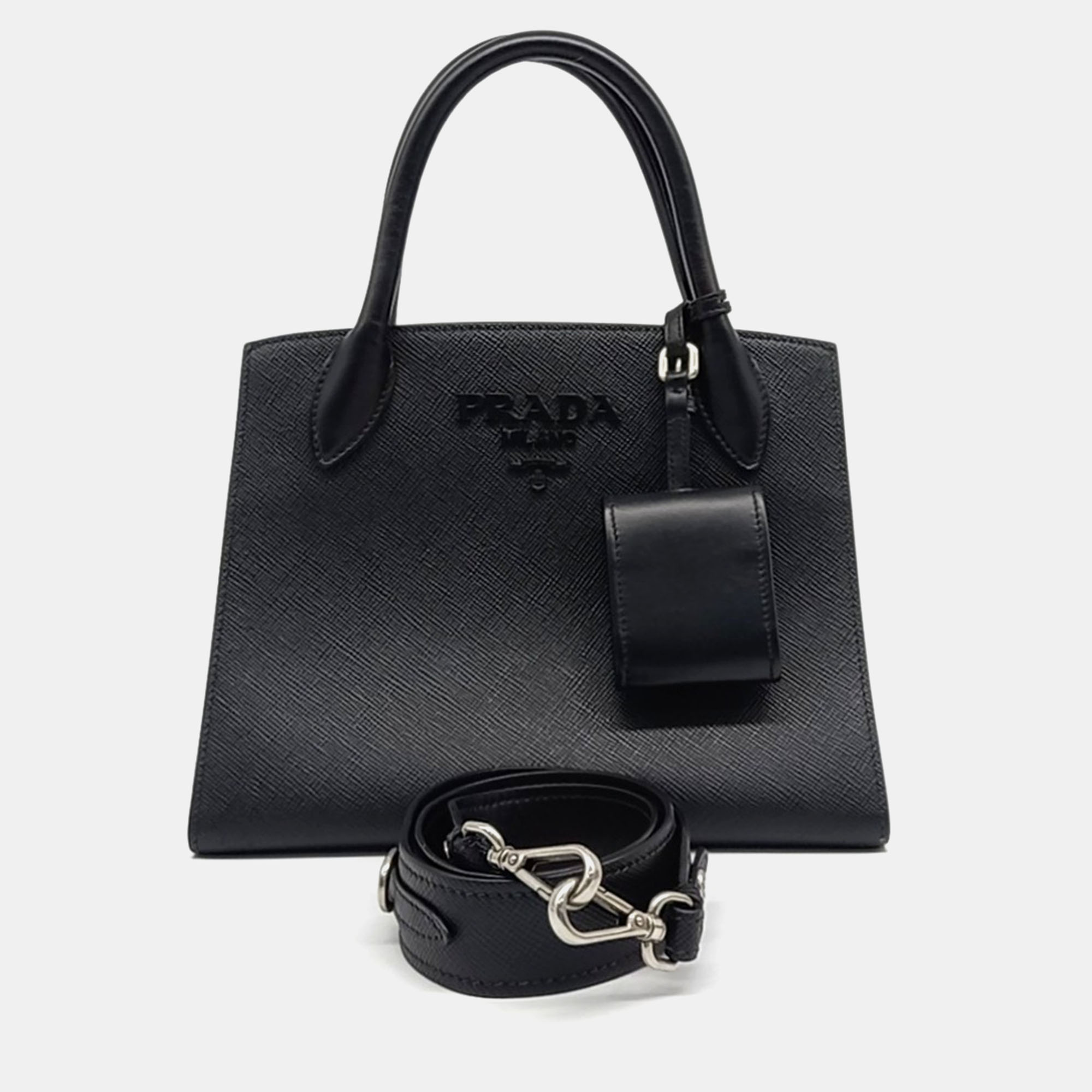 

Prada Black Leather Saffiano Monochrome Tote and Shoulder Bag
