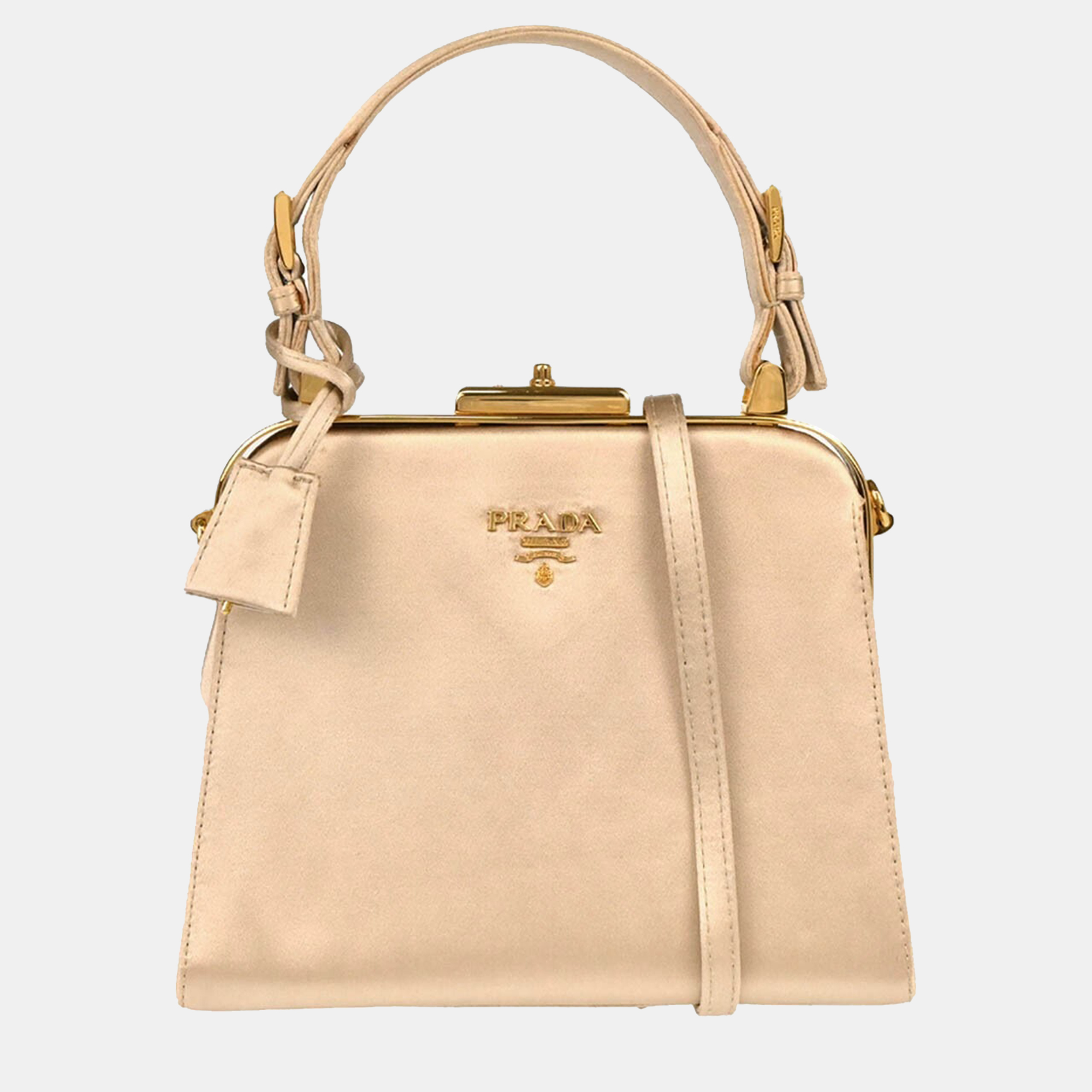 

Prada Frame Champagne Gold Satin Clutch Bag