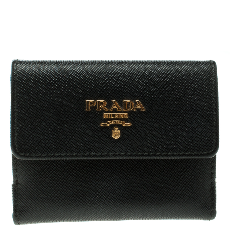Prada Black Saffiano Leather Coin Compact Wallet Prada | TLC