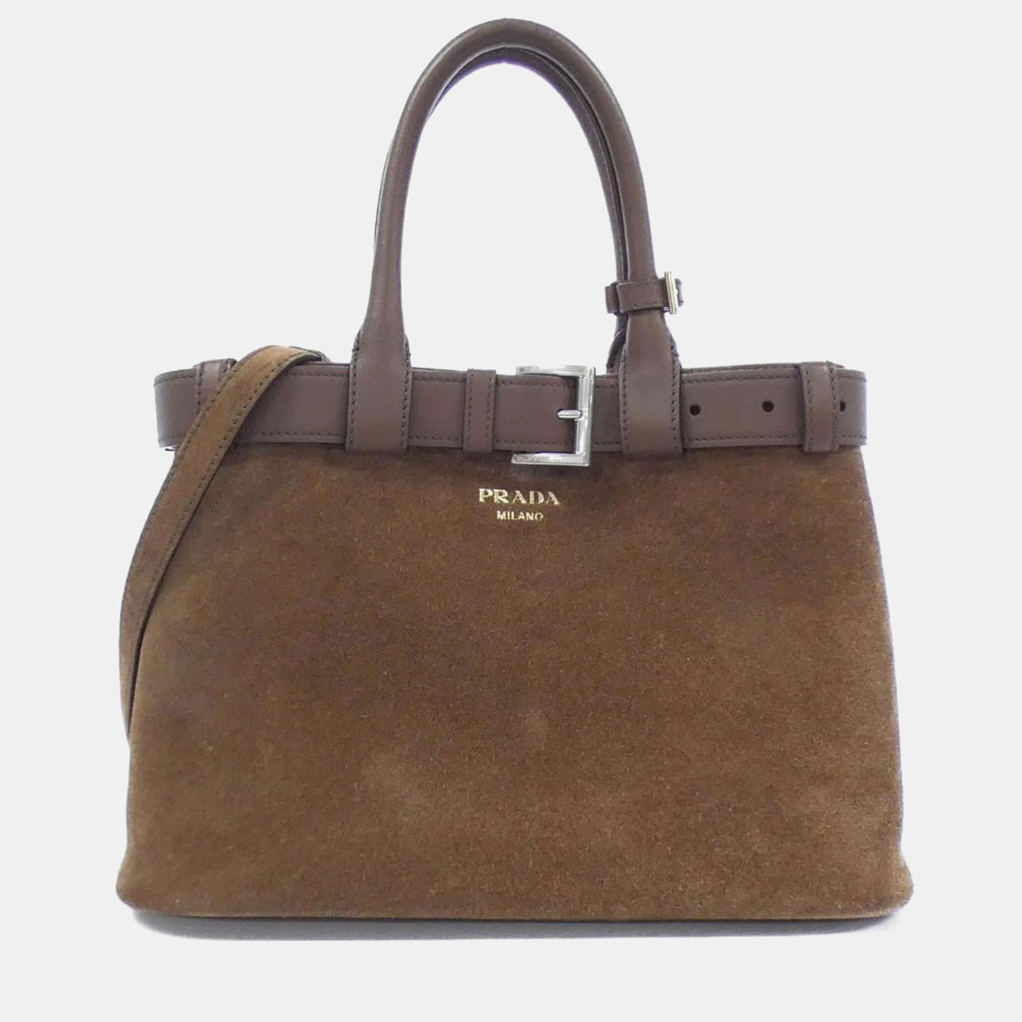 

Prada Scamosciato Cacao Large Buckle Bag With Belt, Brown
