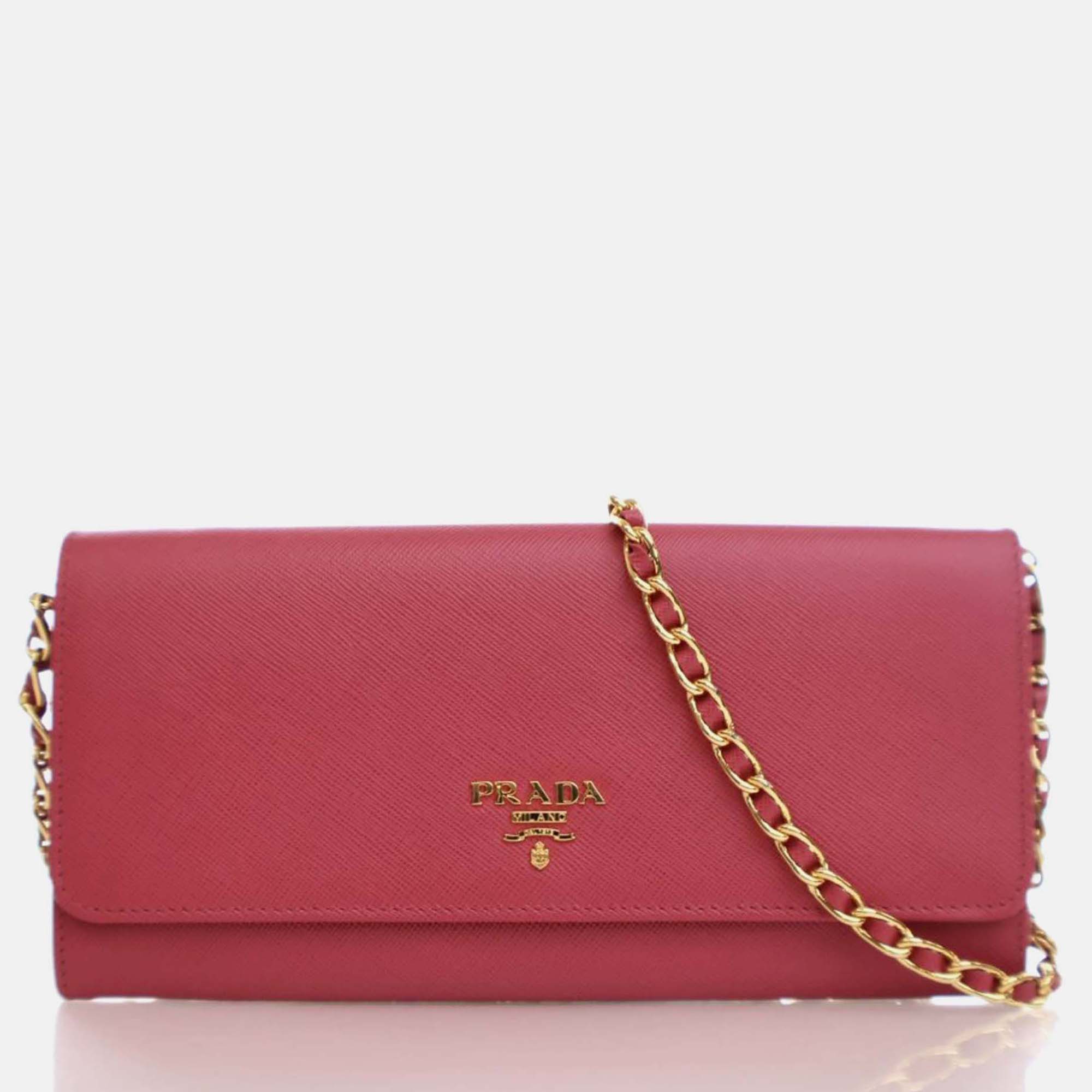 

Prada Pink Saffiano Leather Wallet On Chain