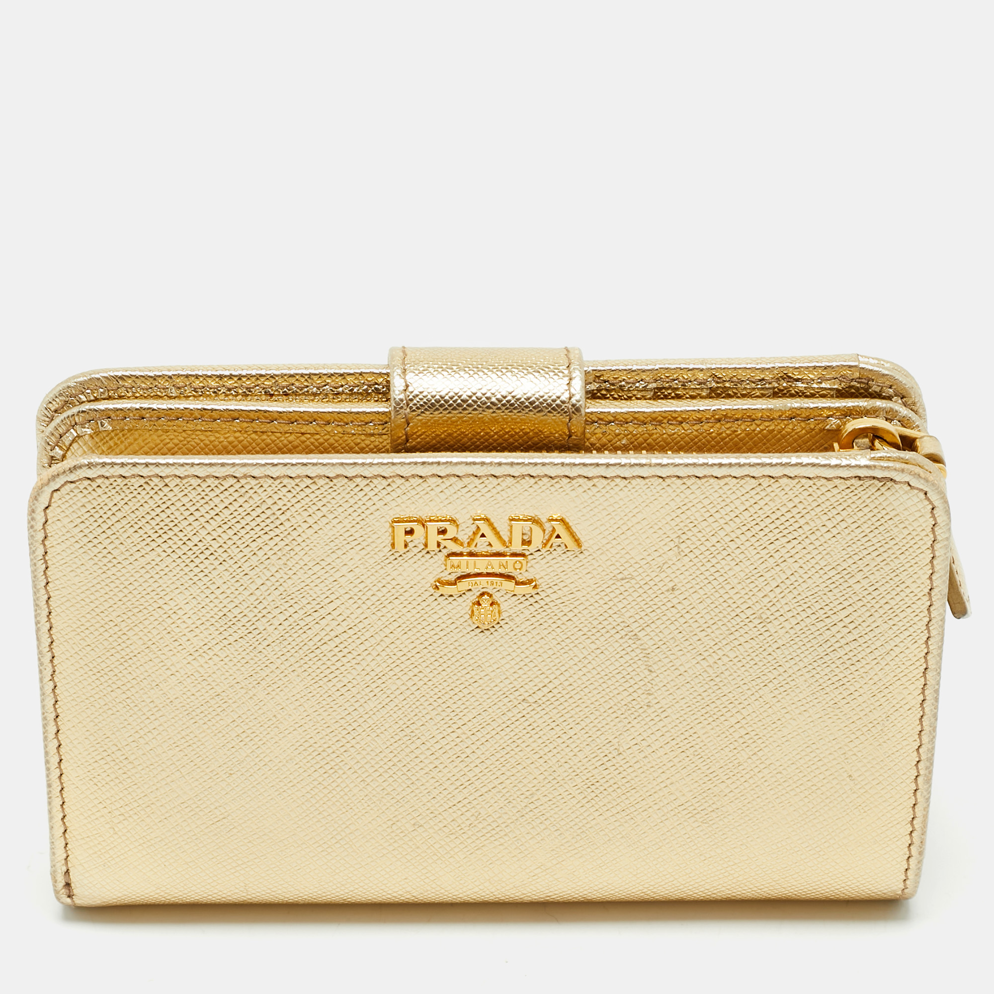 

Prada Gold Saffiano Metal Leather French Wallet