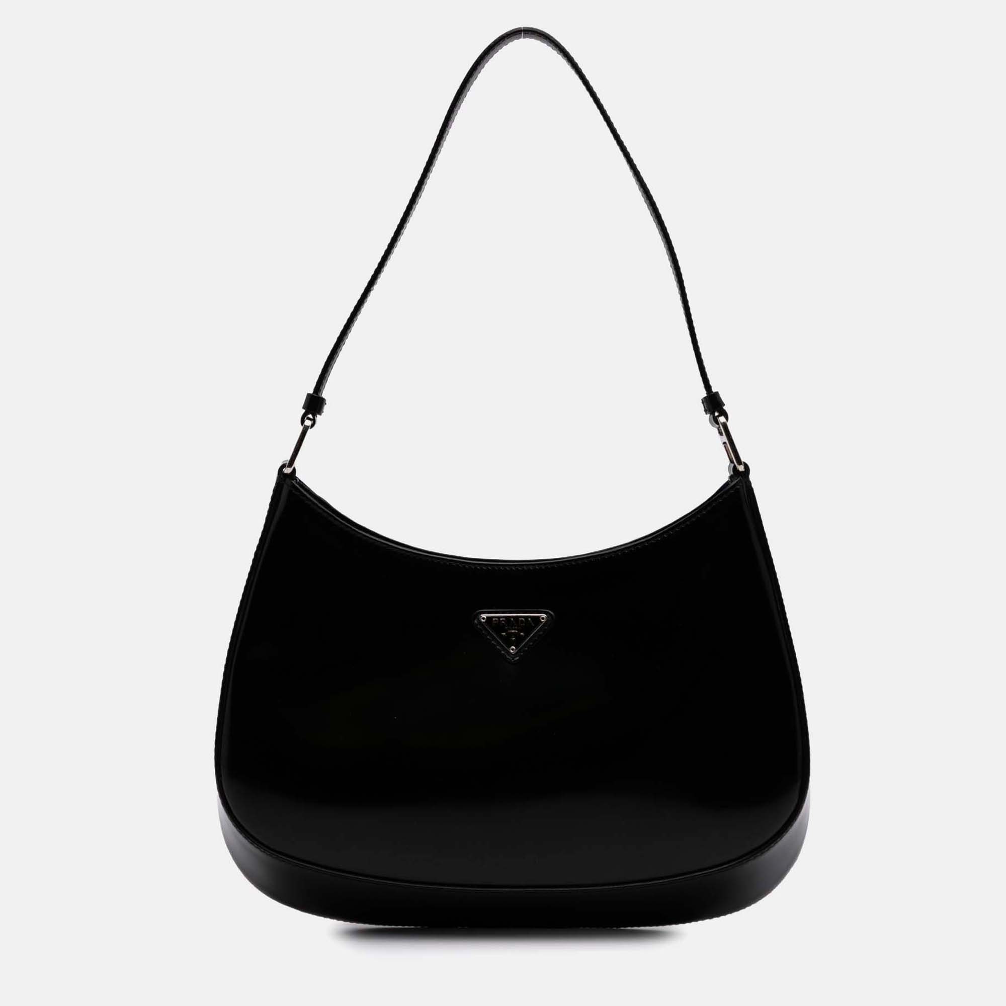 

Prada Black Brushed Leather Cleo Shoulder Bag