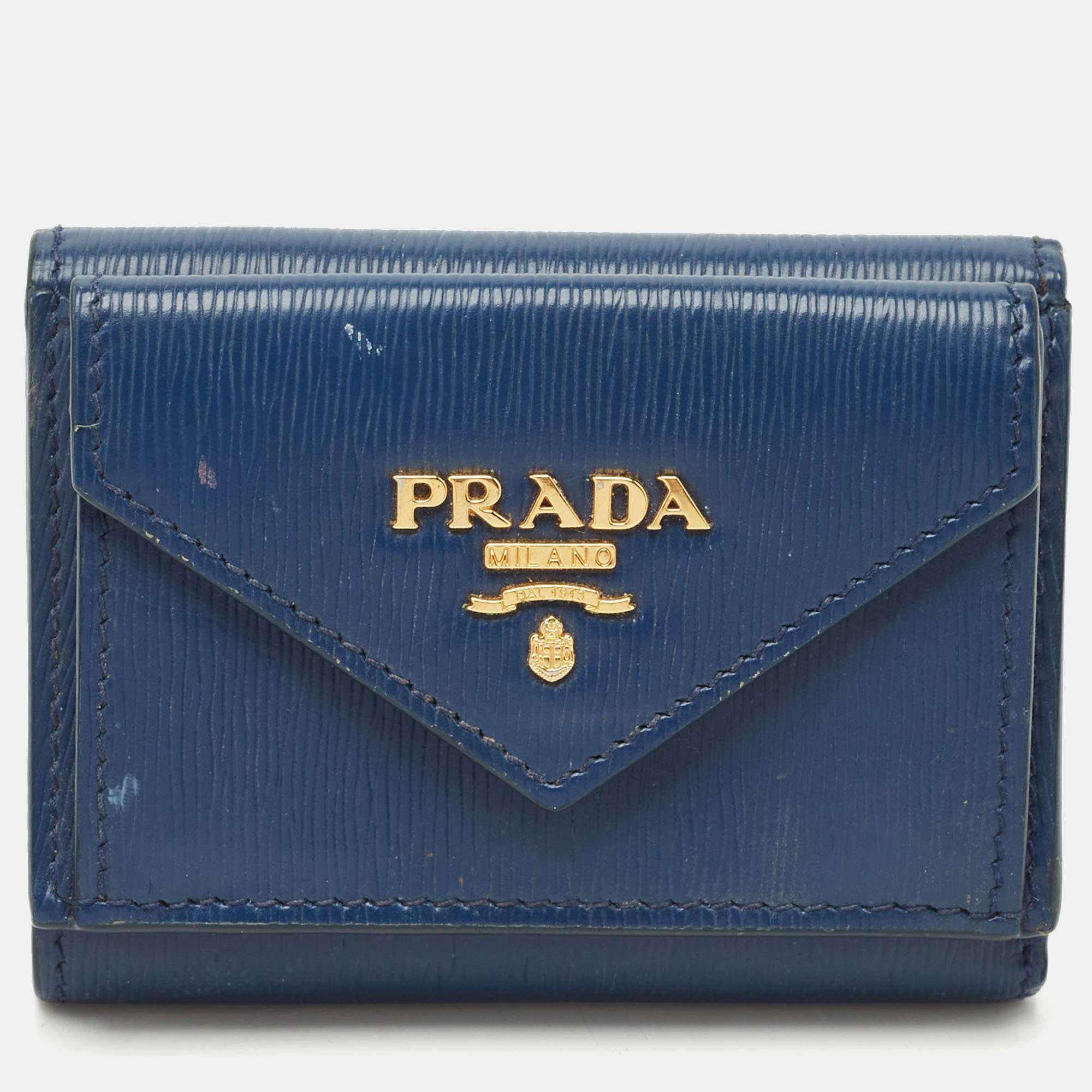 

Prada Navy Blue Vitello Move Leather Envelope Trifold Wallet