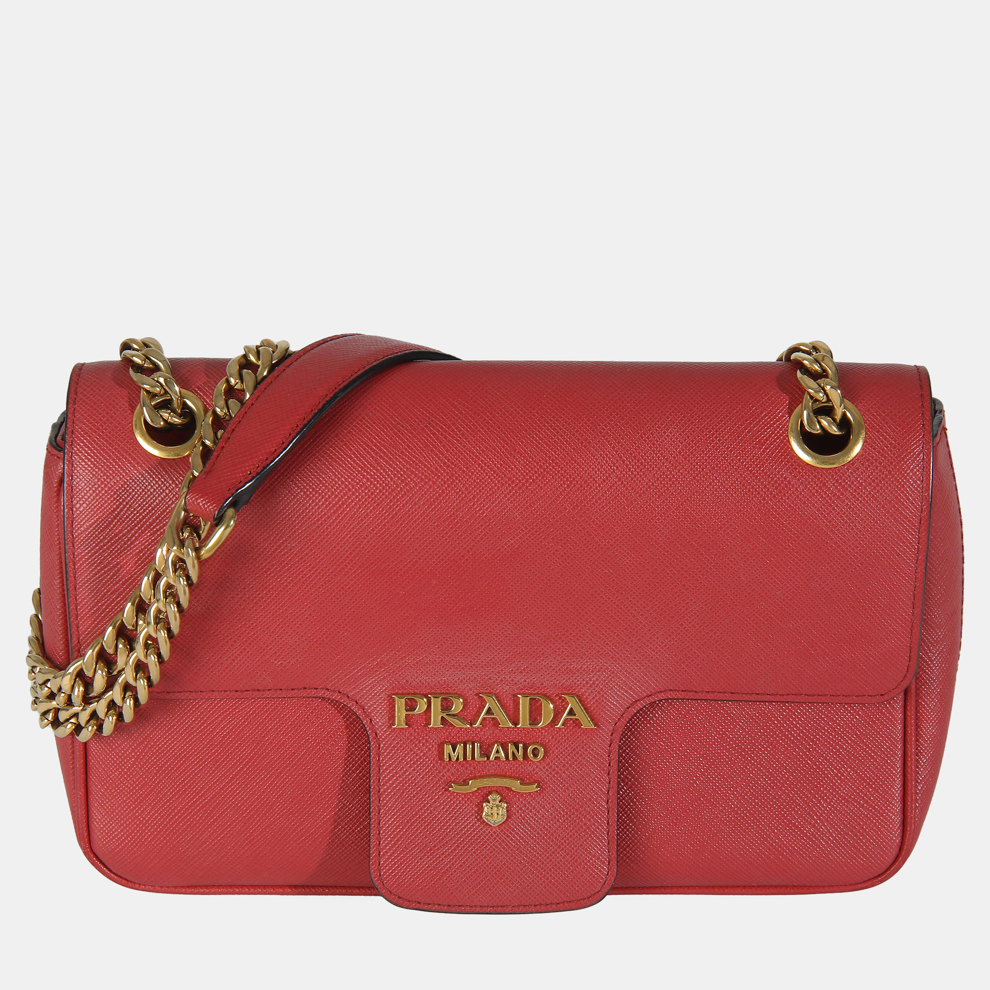 

Prada Red Pattina Saffiano Flap