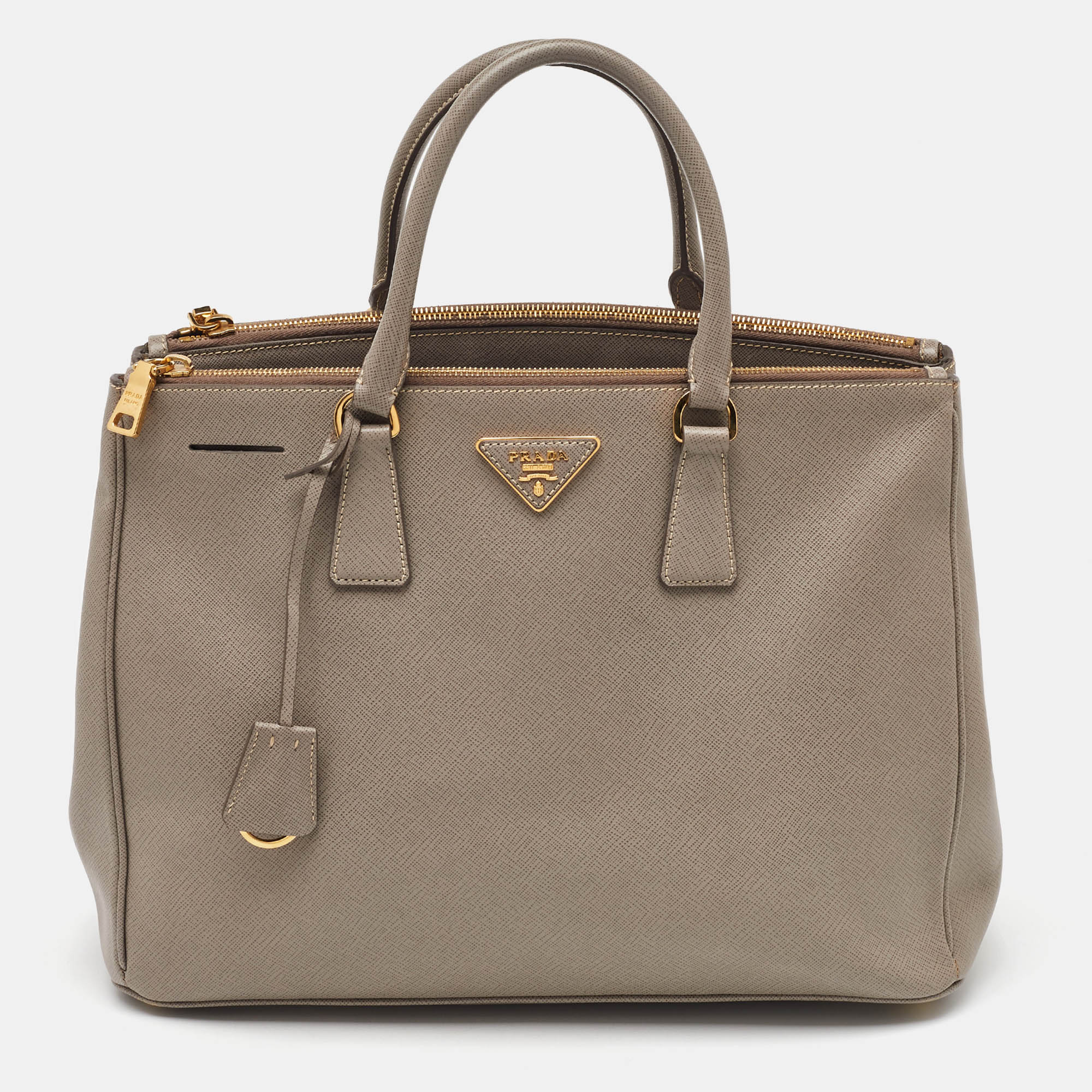 

Prada Grey Saffiano Lux Leather Large Double Zip Tote