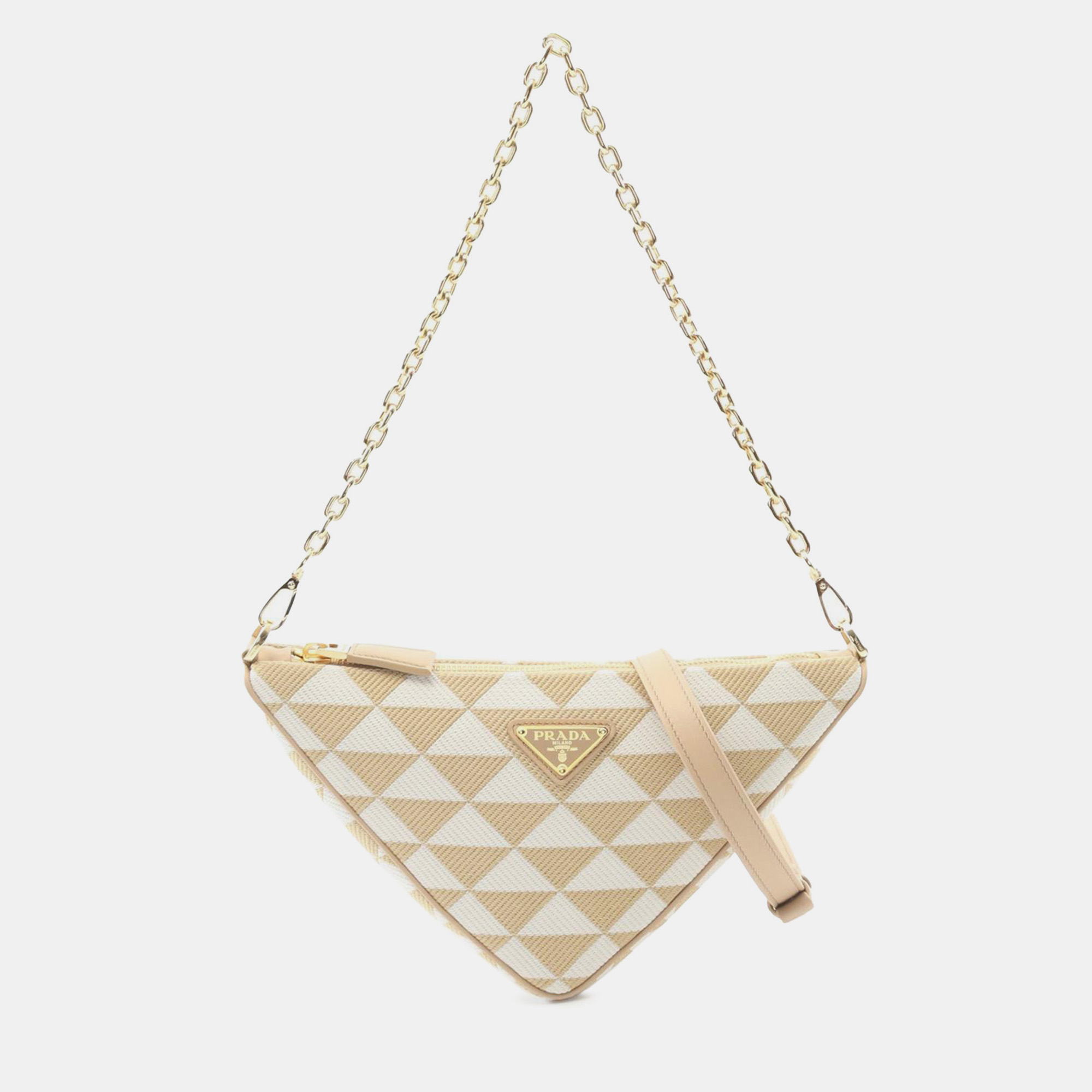Prada Beige White Mini Triangolo Jacquard Triangle Symbole Satchel