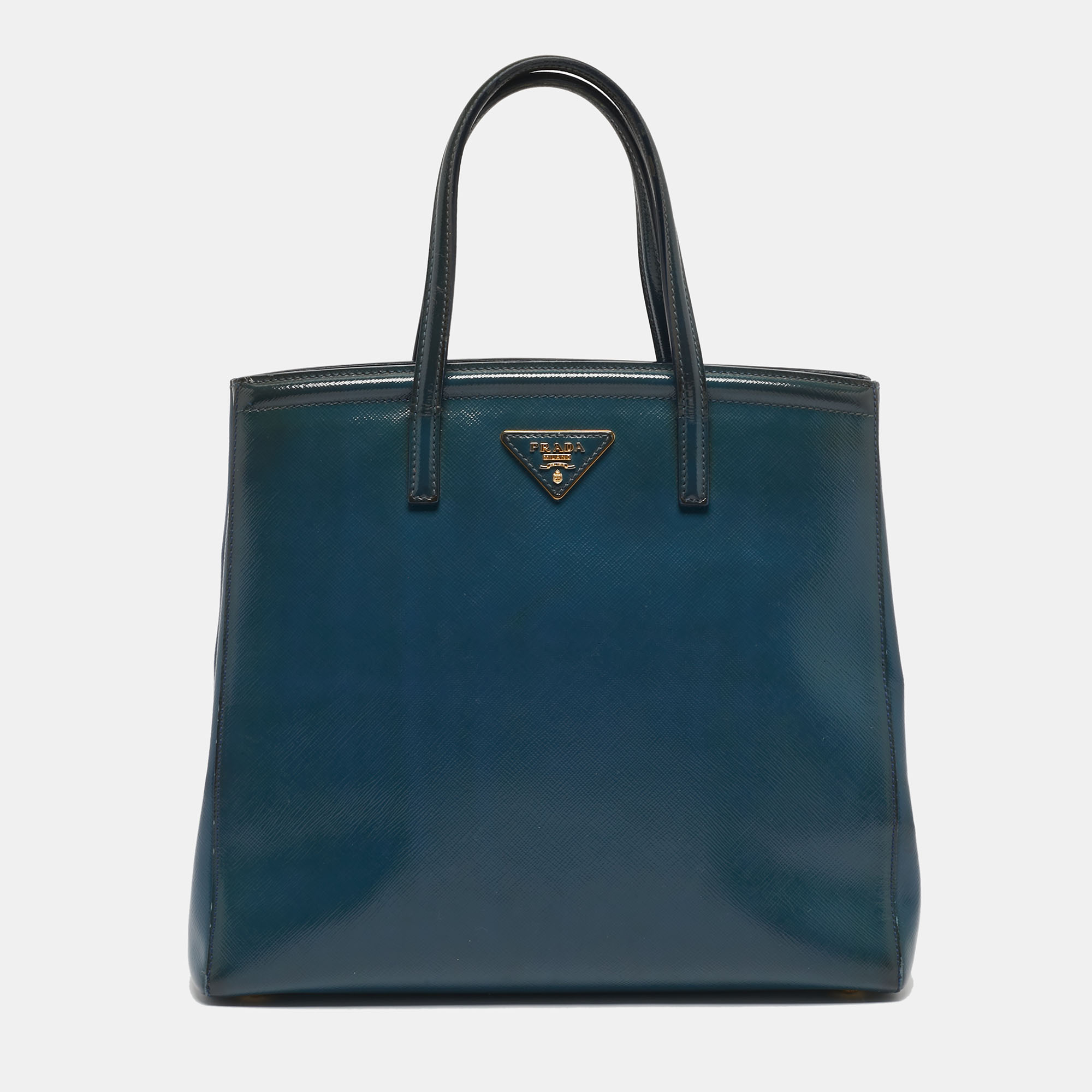 

Prada Dark Blue Saffiano Vernic Leather Parabole Tote