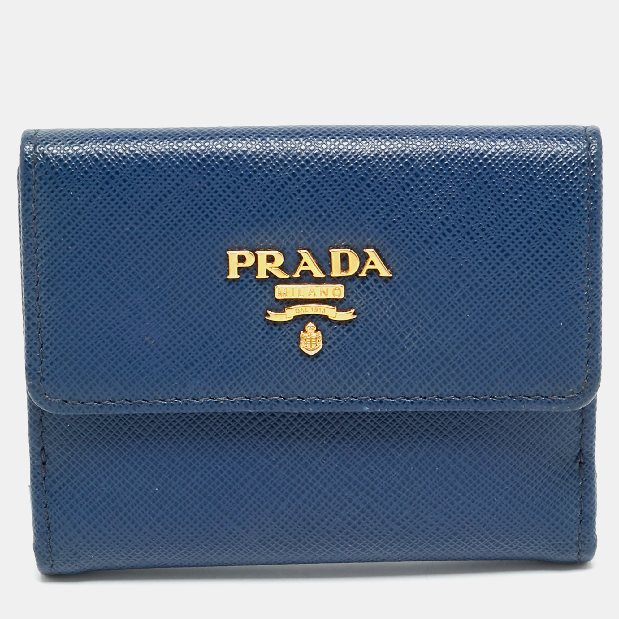 

Prada Blue Saffiano Metal Leather French Compact Wallet