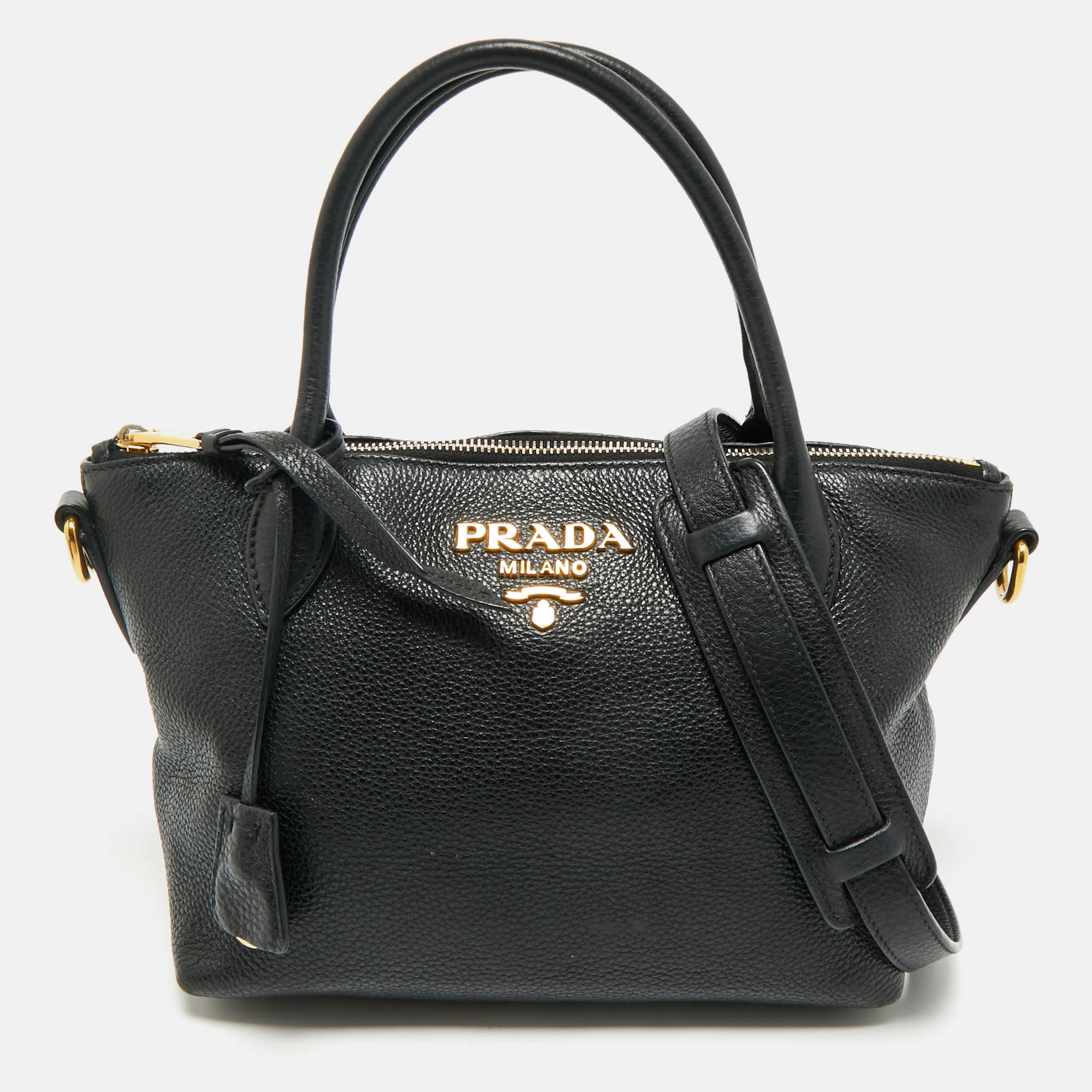 

Prada Black Vitello Daino Leather  Satchel