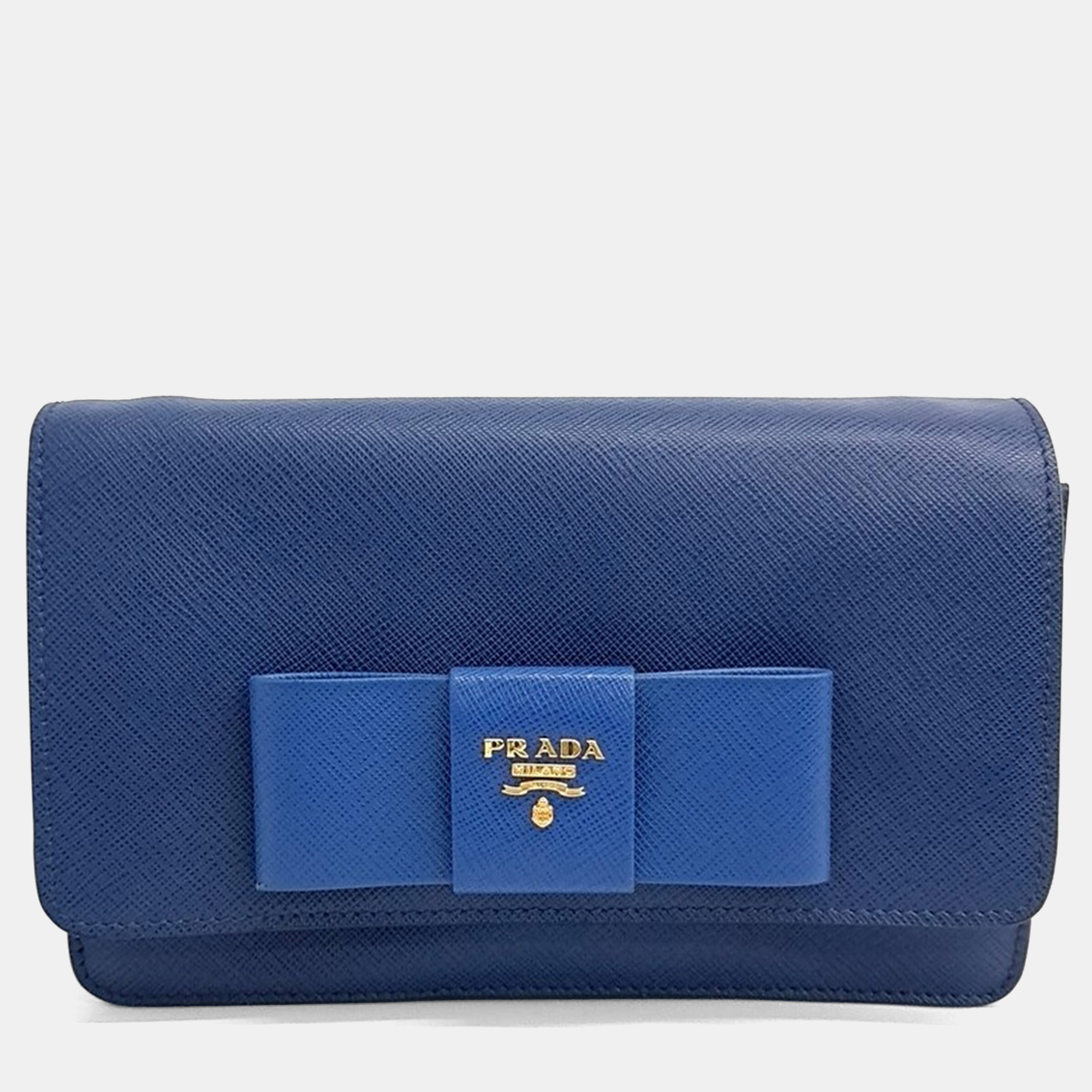 

Prada Blue Leather Saffiano Luxe Crossbody Bag