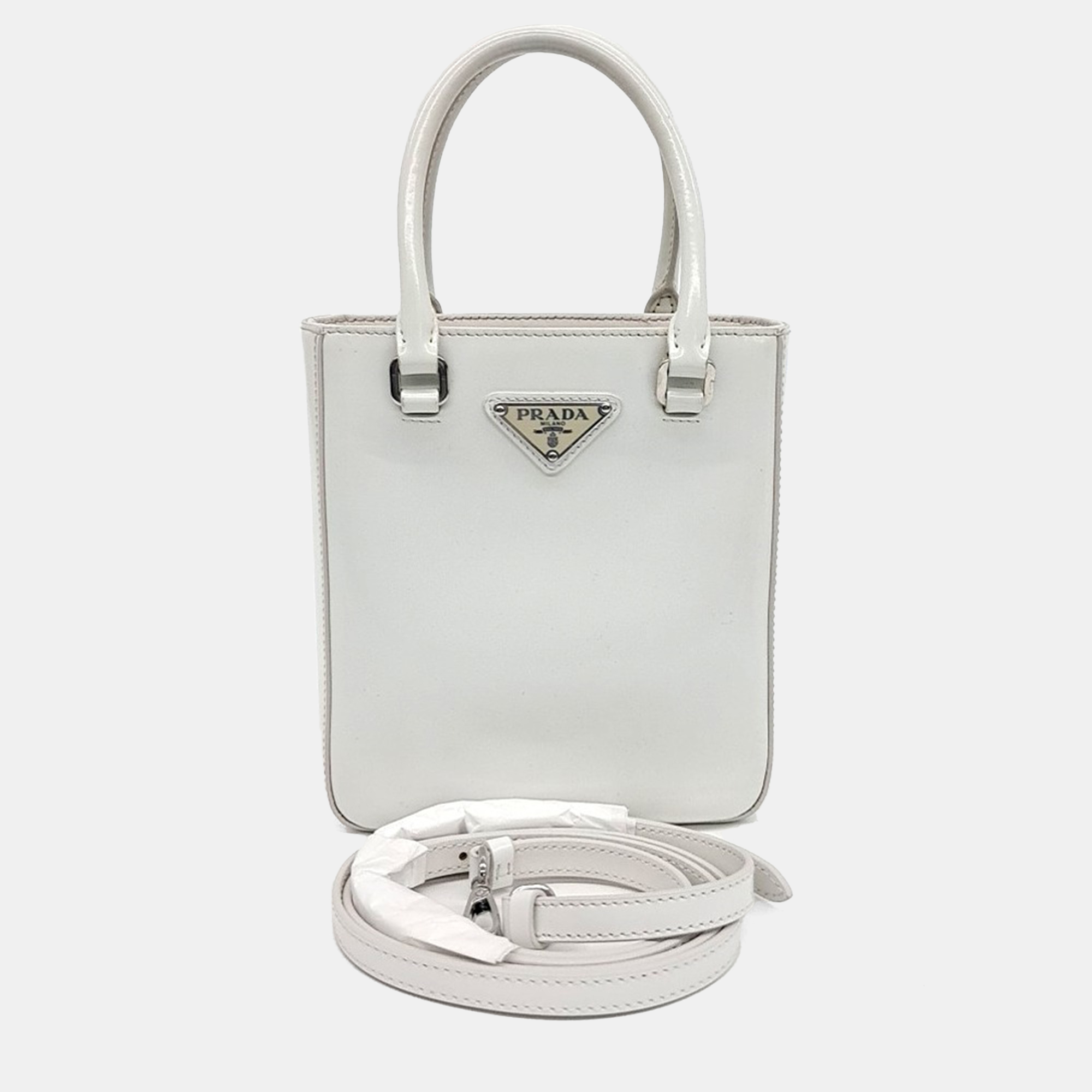 

Prada White Leather small brushed tote bag