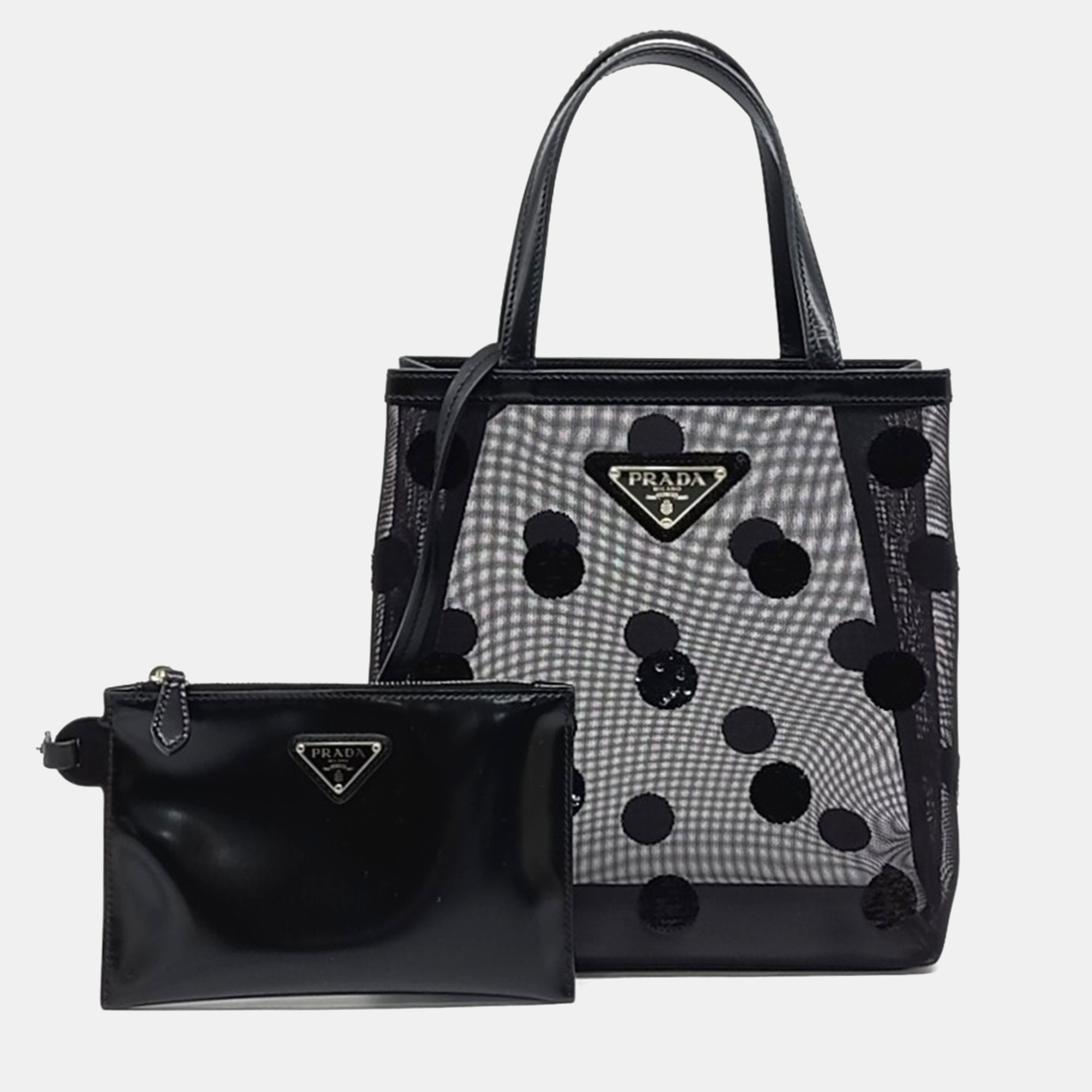 

Prada Black Leather sequin mesh tote bag