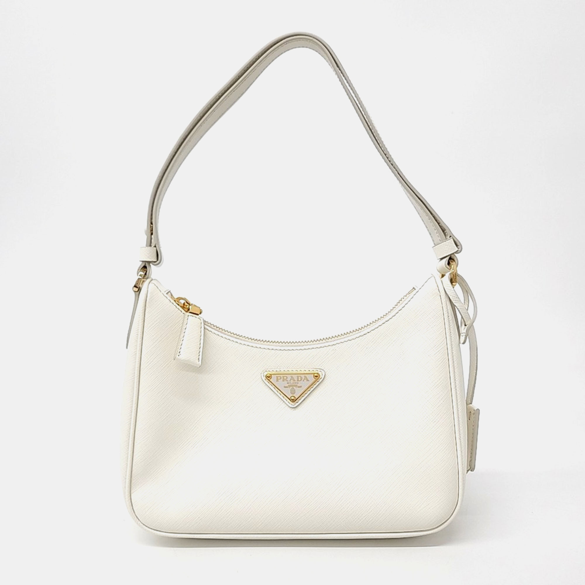

Prada White Leather Saffiano Hobo Bag