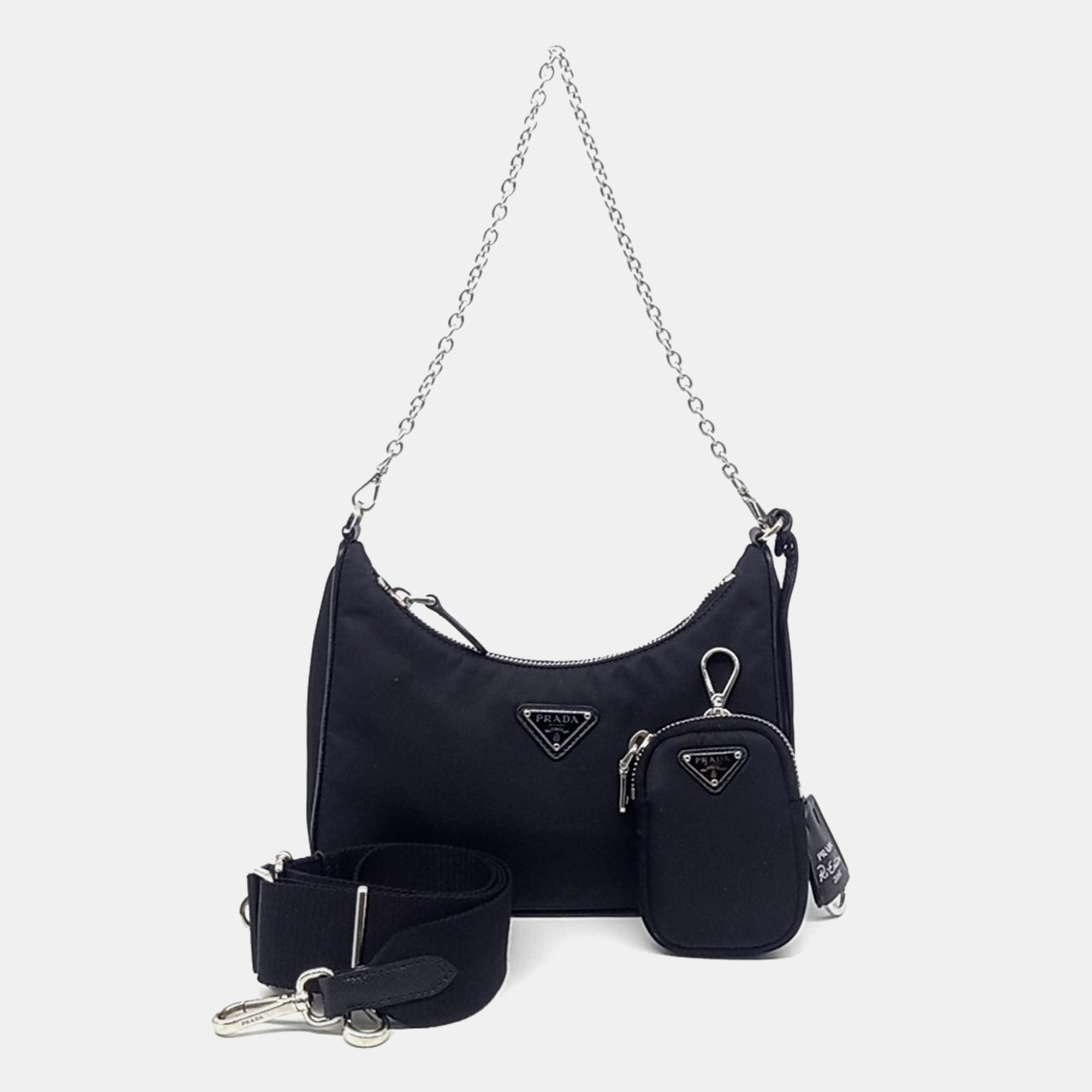 

Prada Black Nylon Tessuto Chain Strap Hobo Bag
