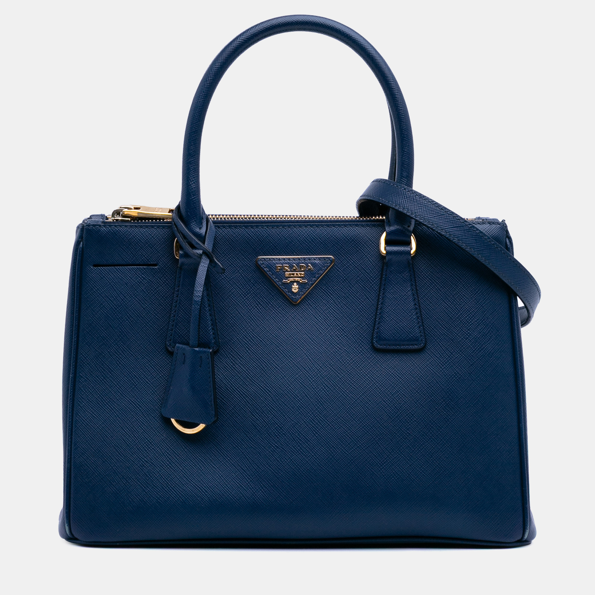 Pre-owned Prada Blue Small Saffiano Lux Galleria Double Zip Satchel