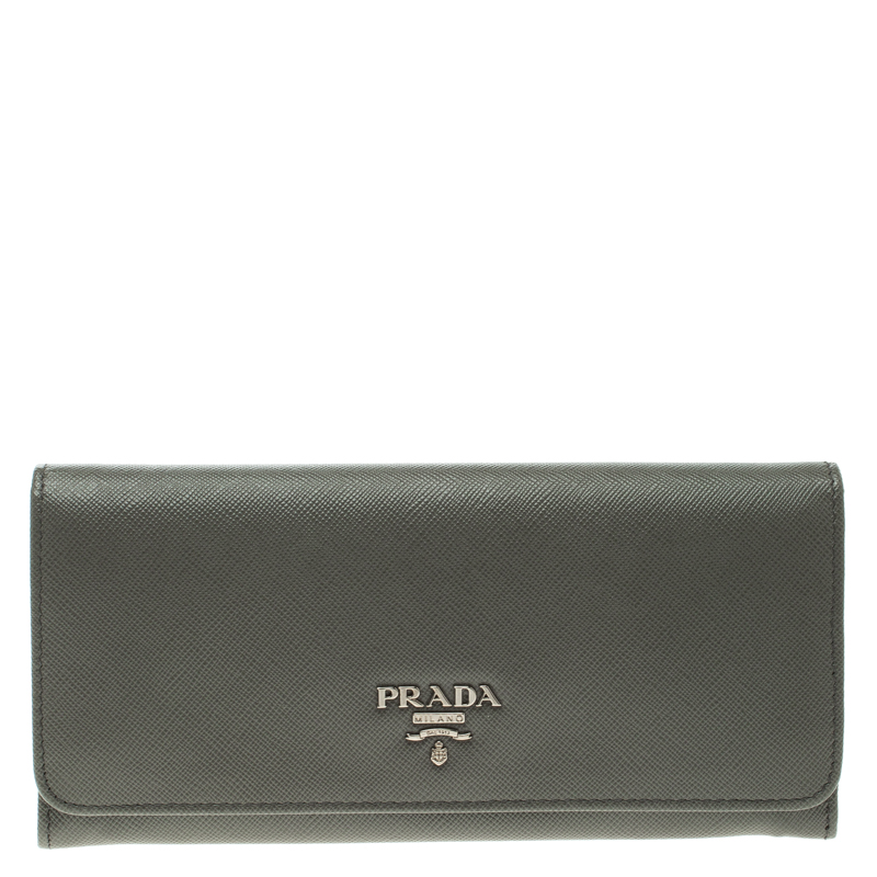 Pre Owned Prada Grey Saffiano Metal Leather Continental Wallet