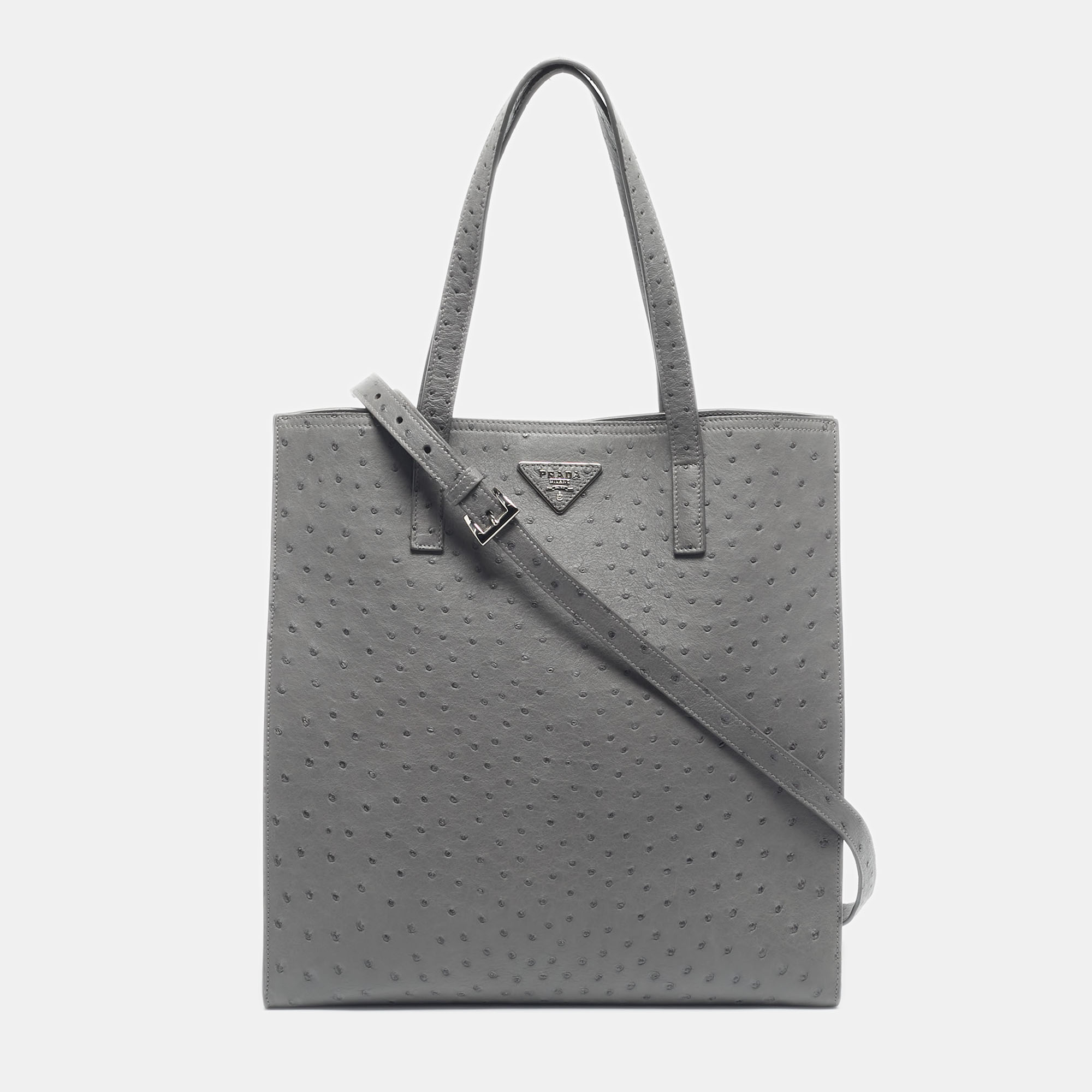 

Prada Grey Ostrich Leather Tote