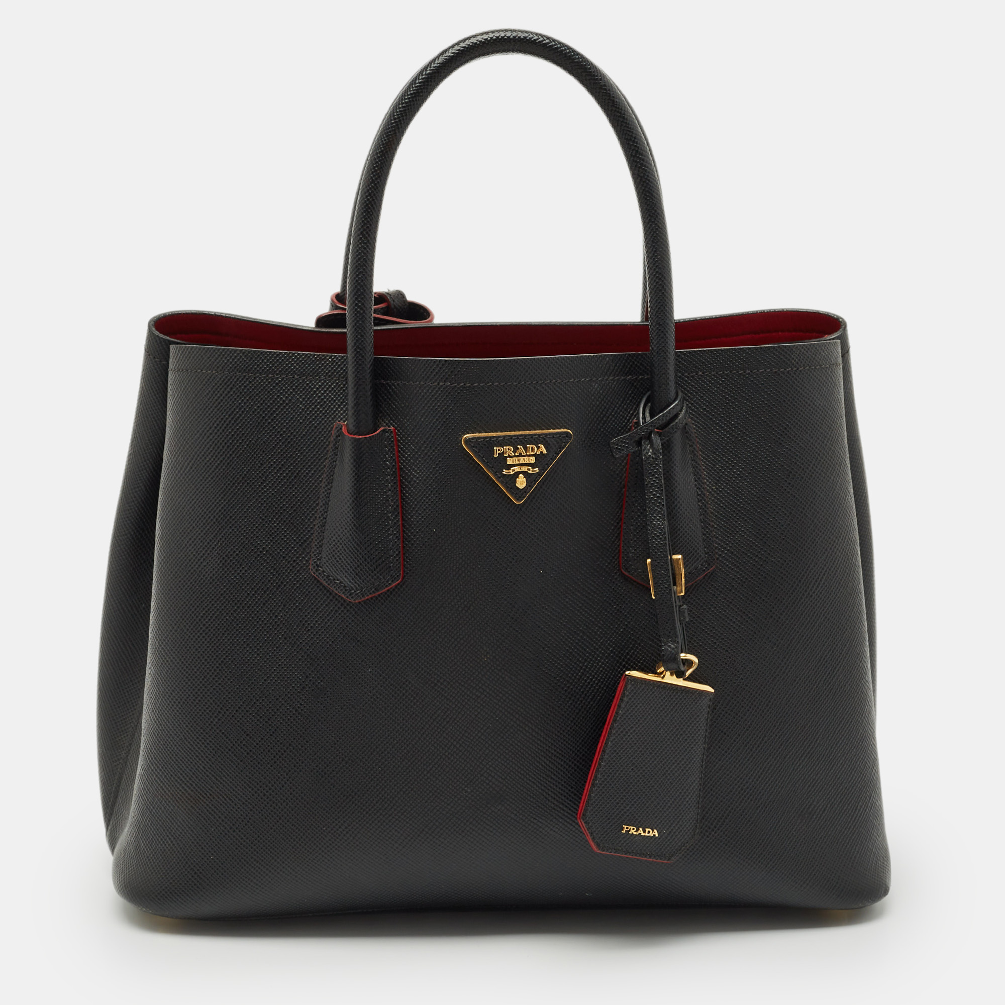 

Prada Black Saffiano Cuir Leather  Double Handle Tote