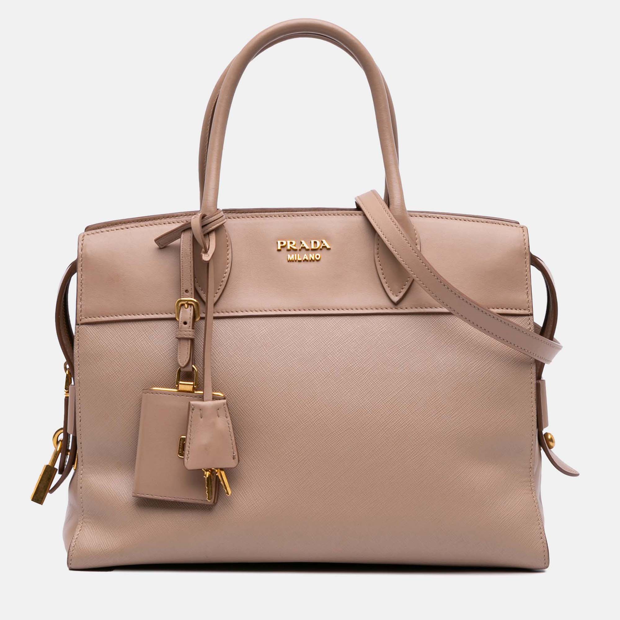 

Prada Brown Saffiano and City Calf Esplanade Satchel