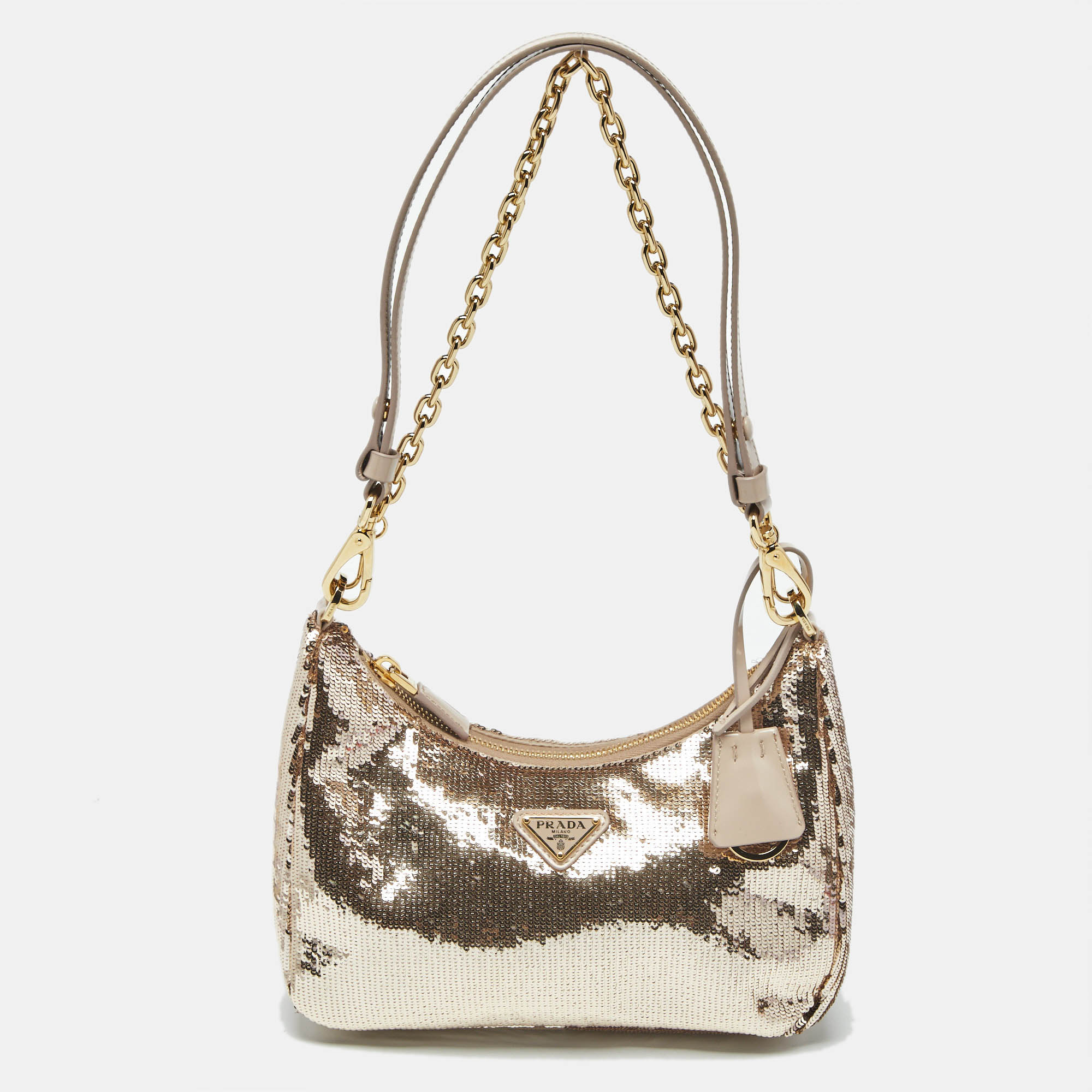 

Prada Metallic/Beige Sequins Mini Re-edition Shoulder Bag