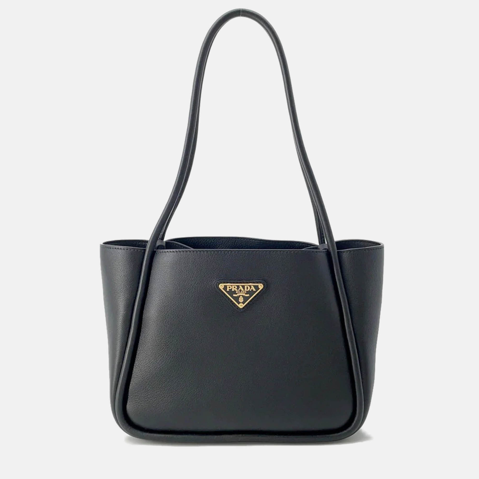 Pre-owned Prada Mini Shopping Tote Bag Black Soft Grain Leather