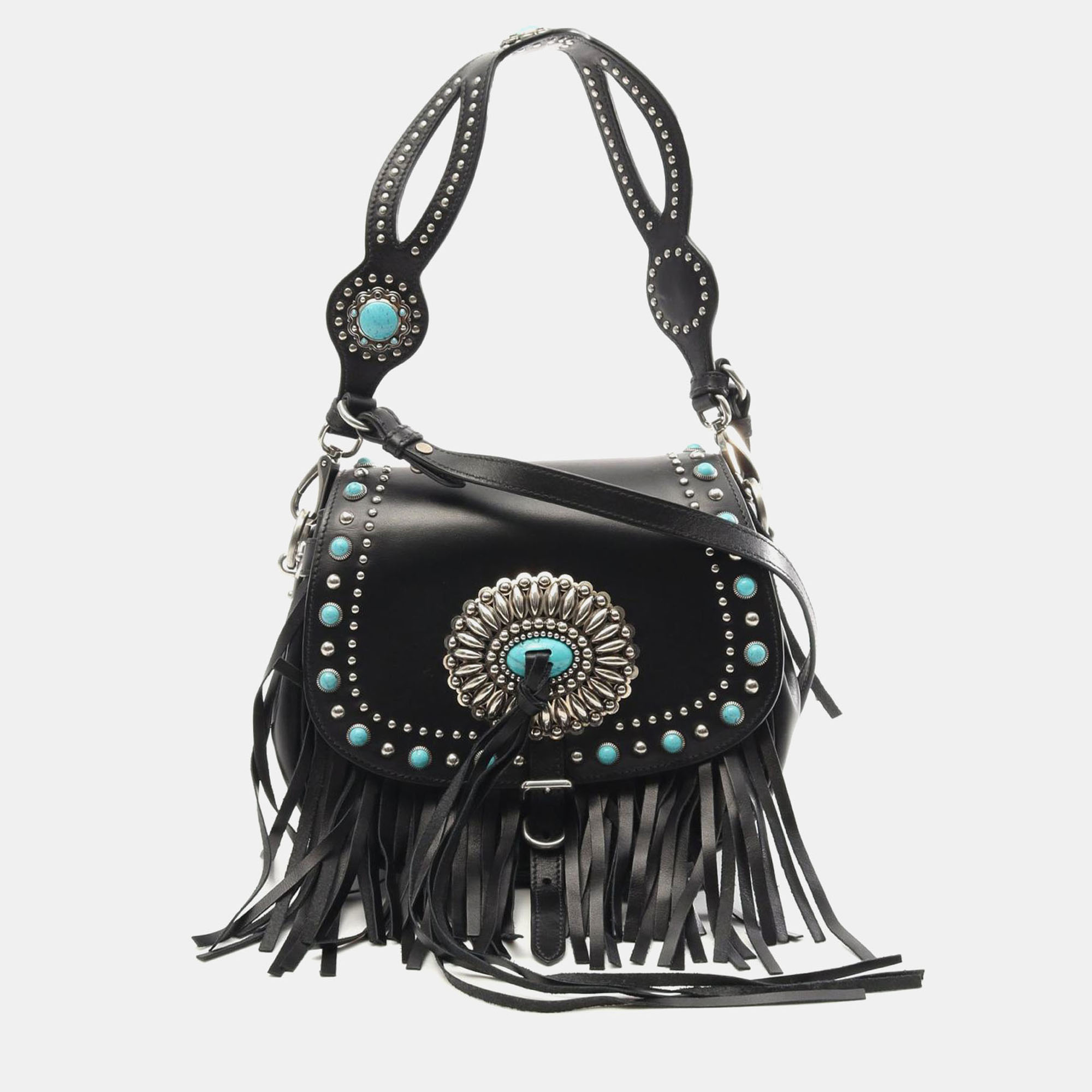 

Prada Black City Calf Fringe Corsaire Bag