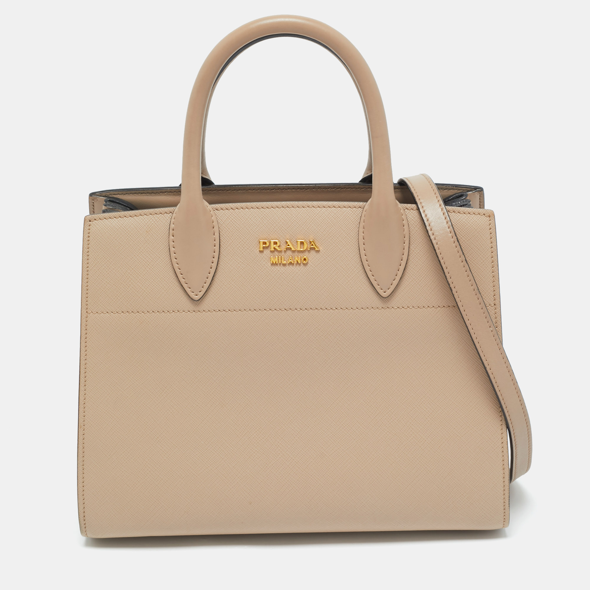 

Prada Beige Saffiano Cuir Leather Bibliotheque Tote