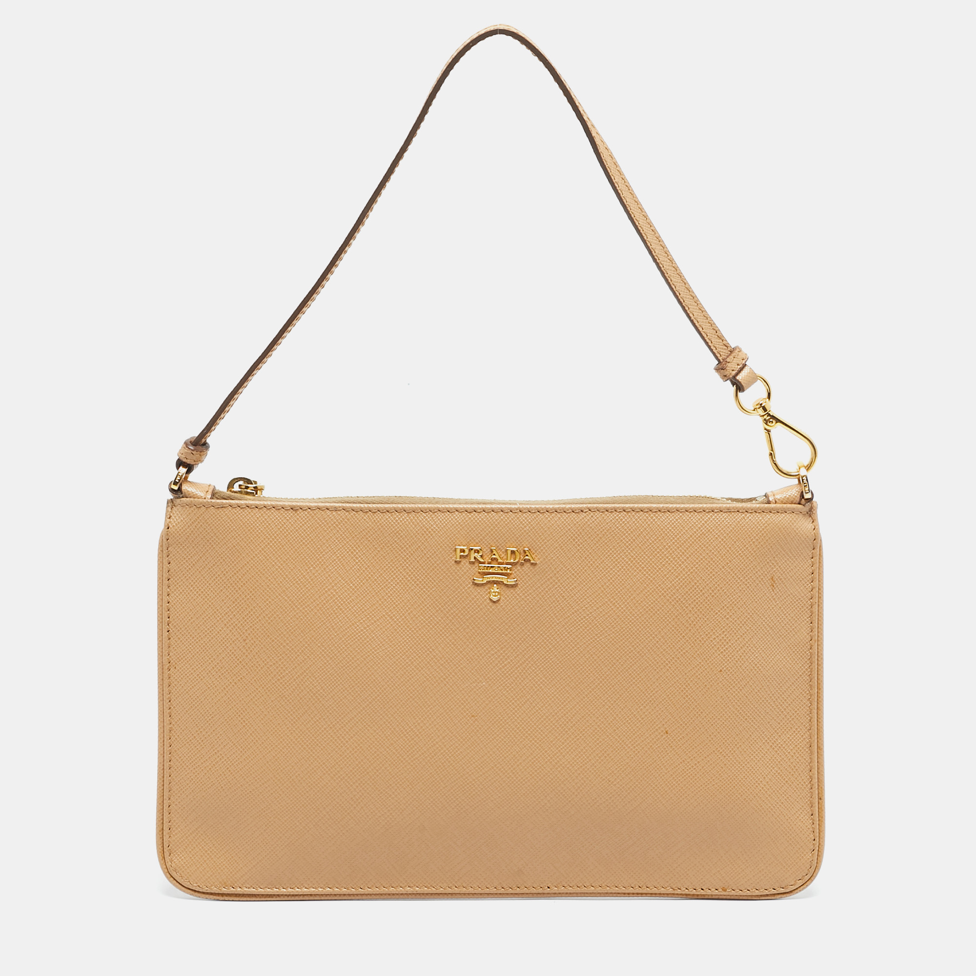 

Prada Beige Saffiano Lux Leather Slim Pochette Bag