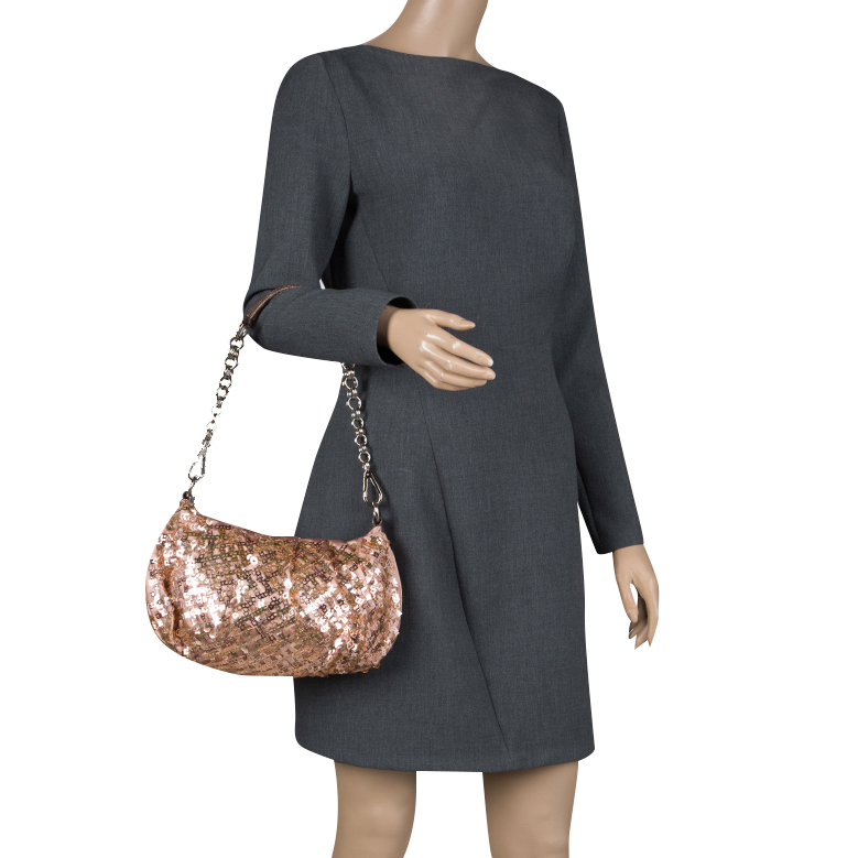 

Prada Blush Pink/Bronze Satin Sequin Embellished Shoulder Bag