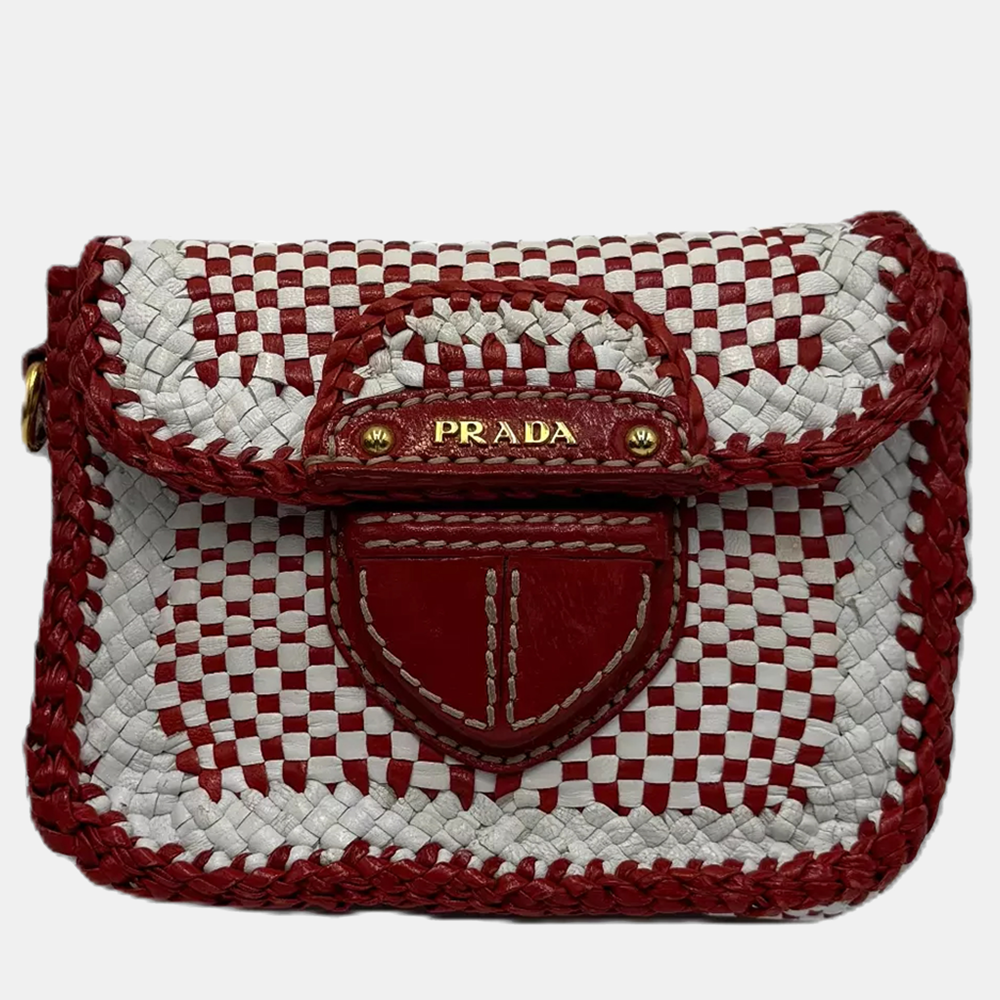 

Prada Madras White/Red Leather Crossbody Bag