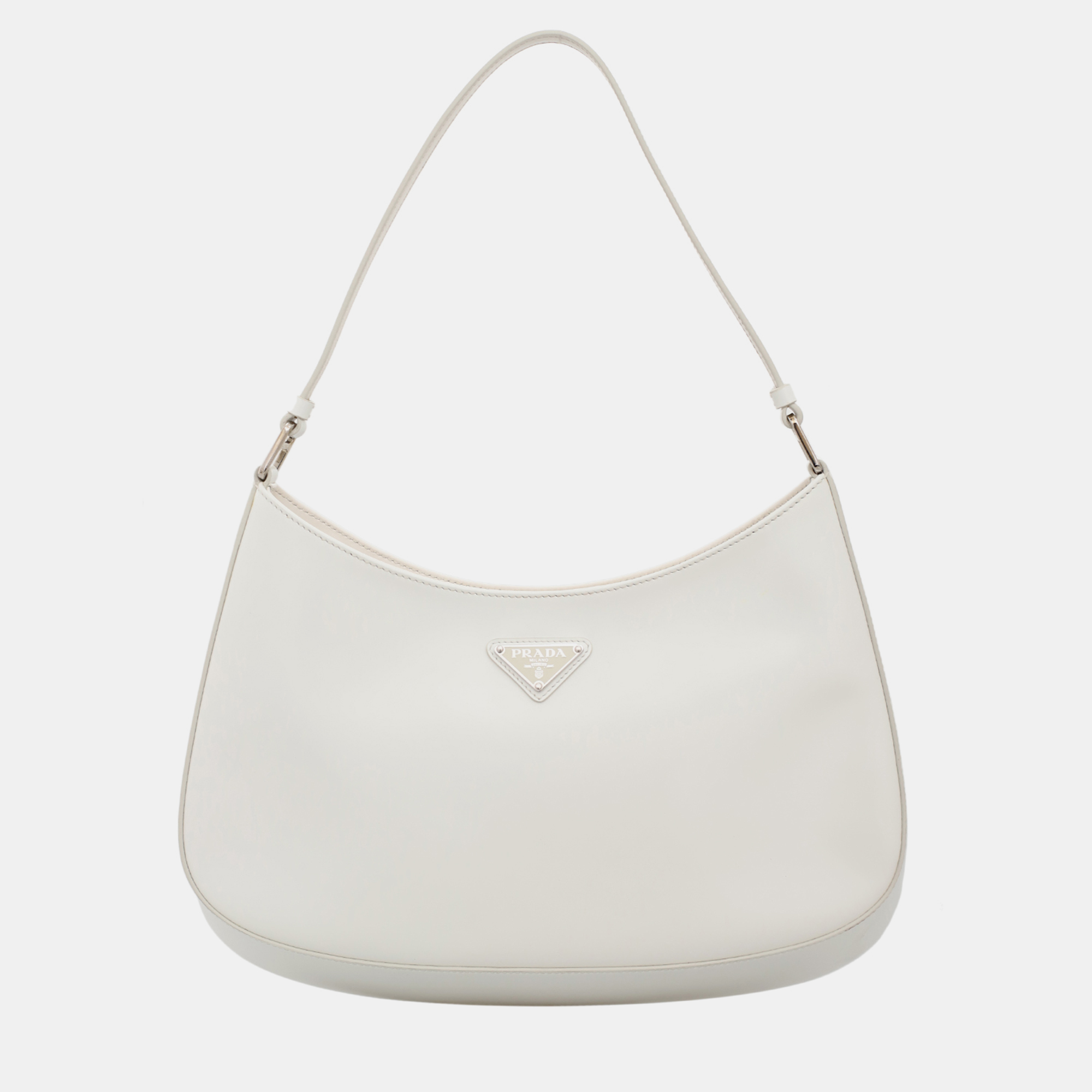 Pre-owned Prada Brushed Leather Cleo Bag In White
