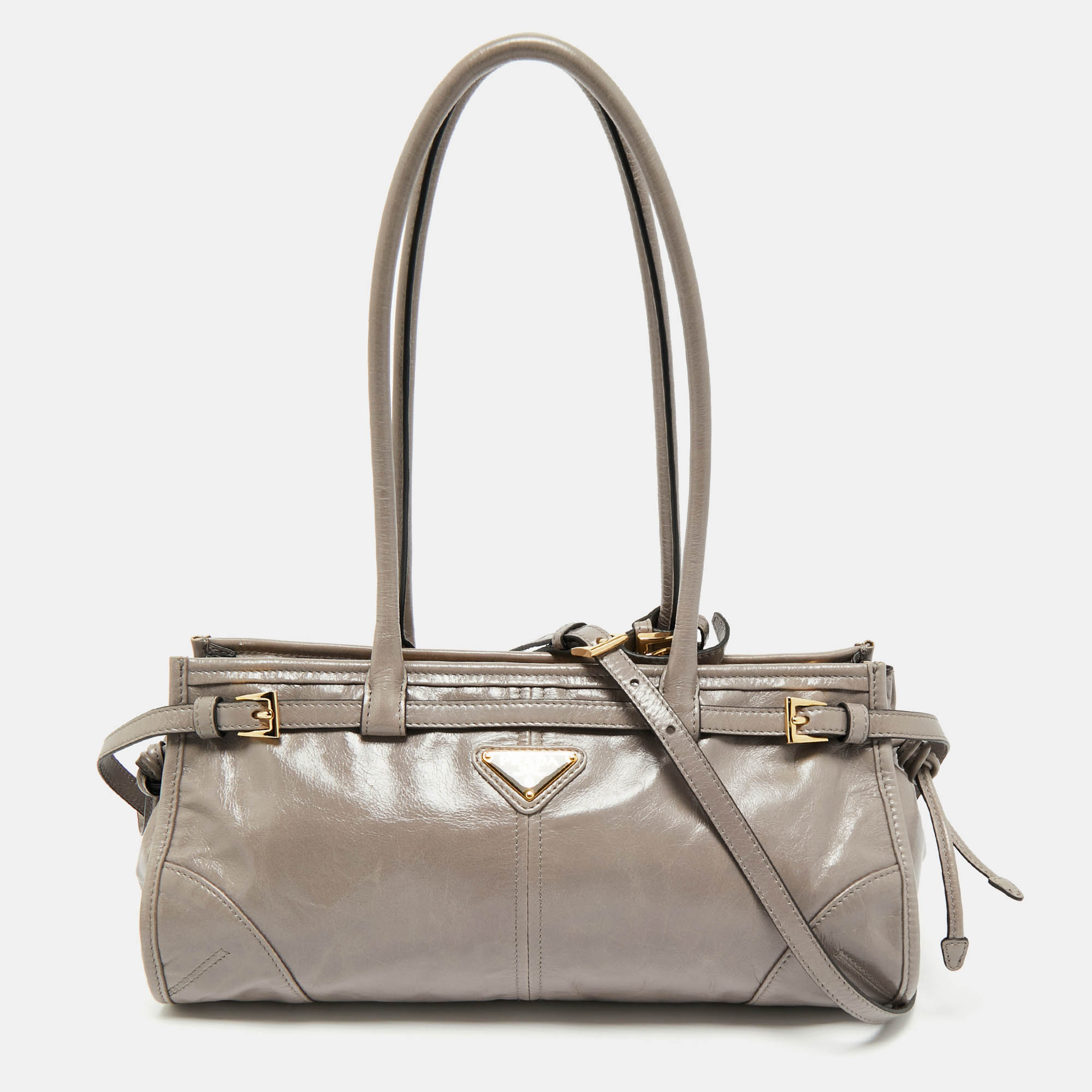 

Prada Grey Vitello Shine Leather East-West Tote