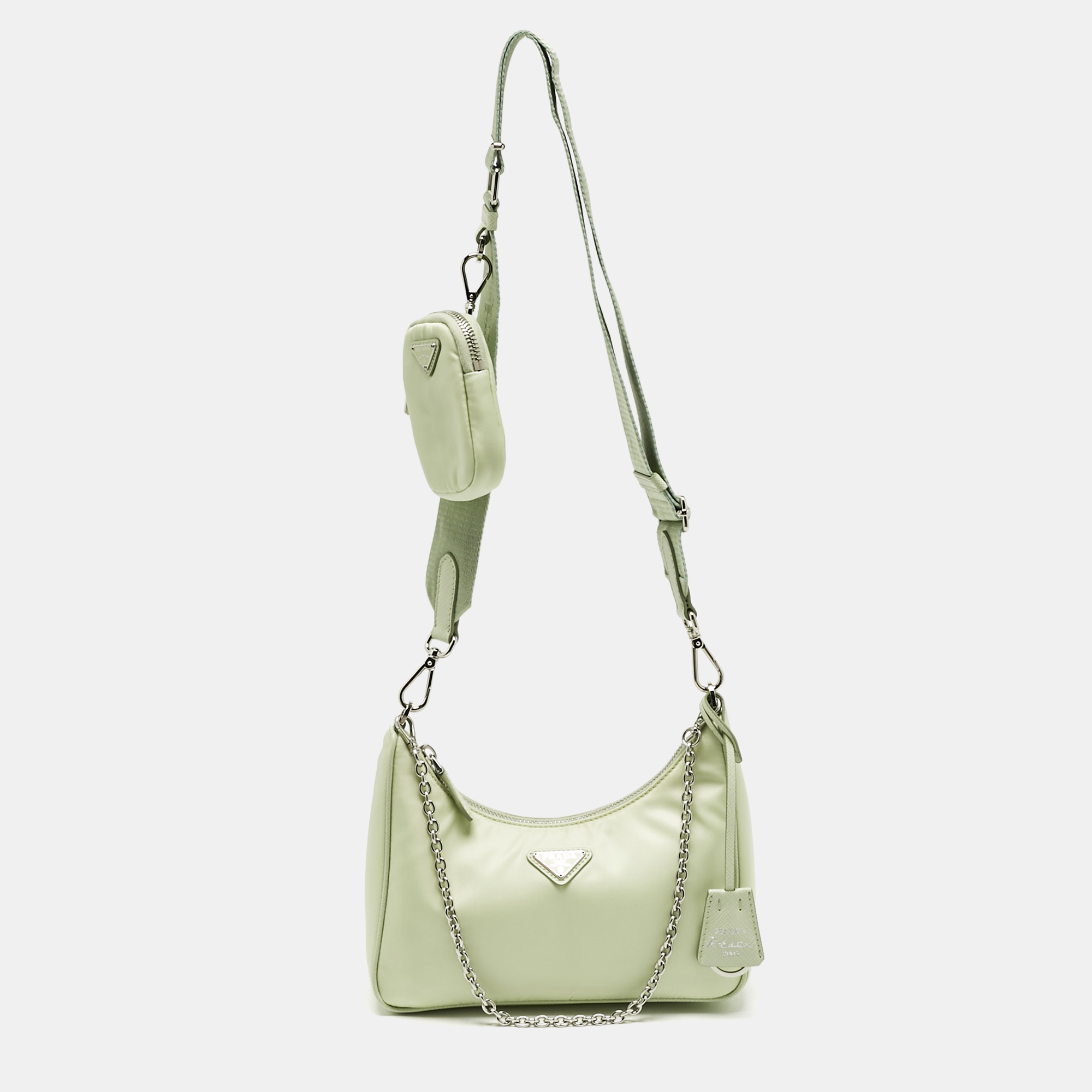 Pre-owned Prada Mint Green Re Nylon And Saffiano Leather Re-edition 2005 Shoulder Bag