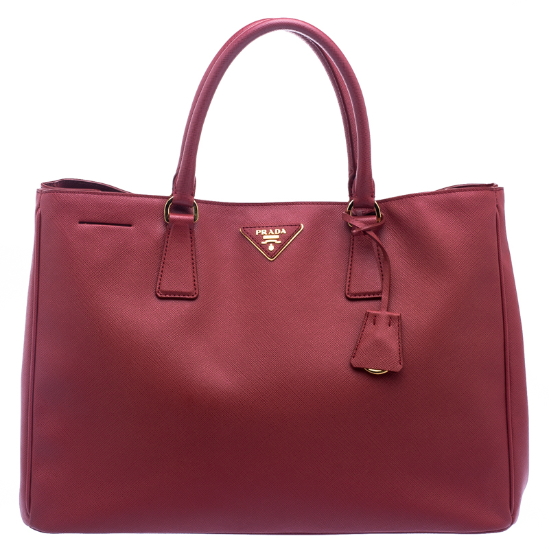 Pre Owned Prada Red Saffiano Lux Leather Large Gardener's Tote