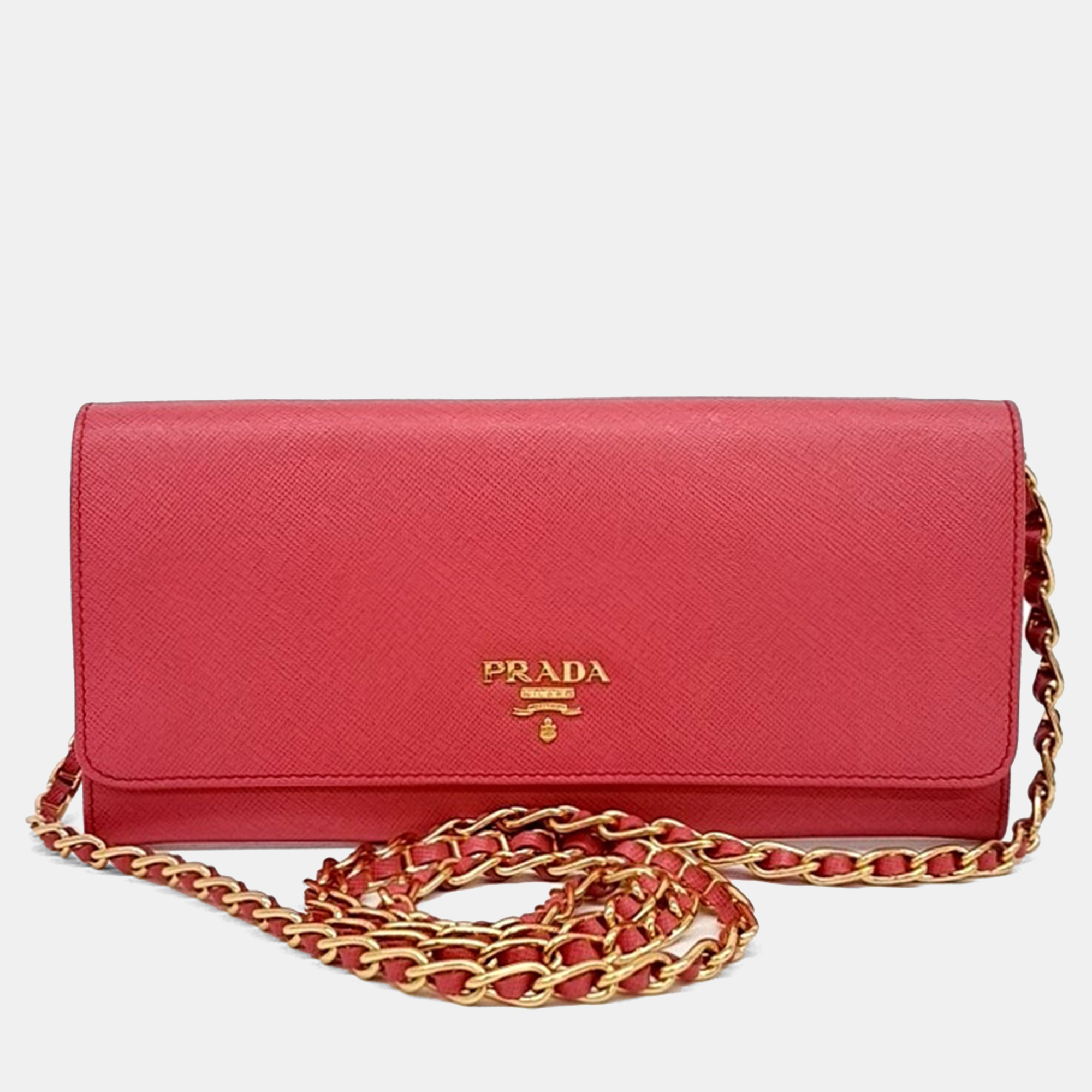 

Prada Pink Leather Saffiano long wallet and chain crossbody bag