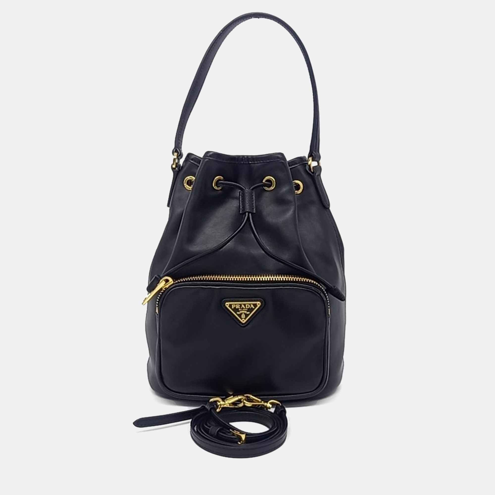 

Prada Black Light Calf Leather Bucket Tote