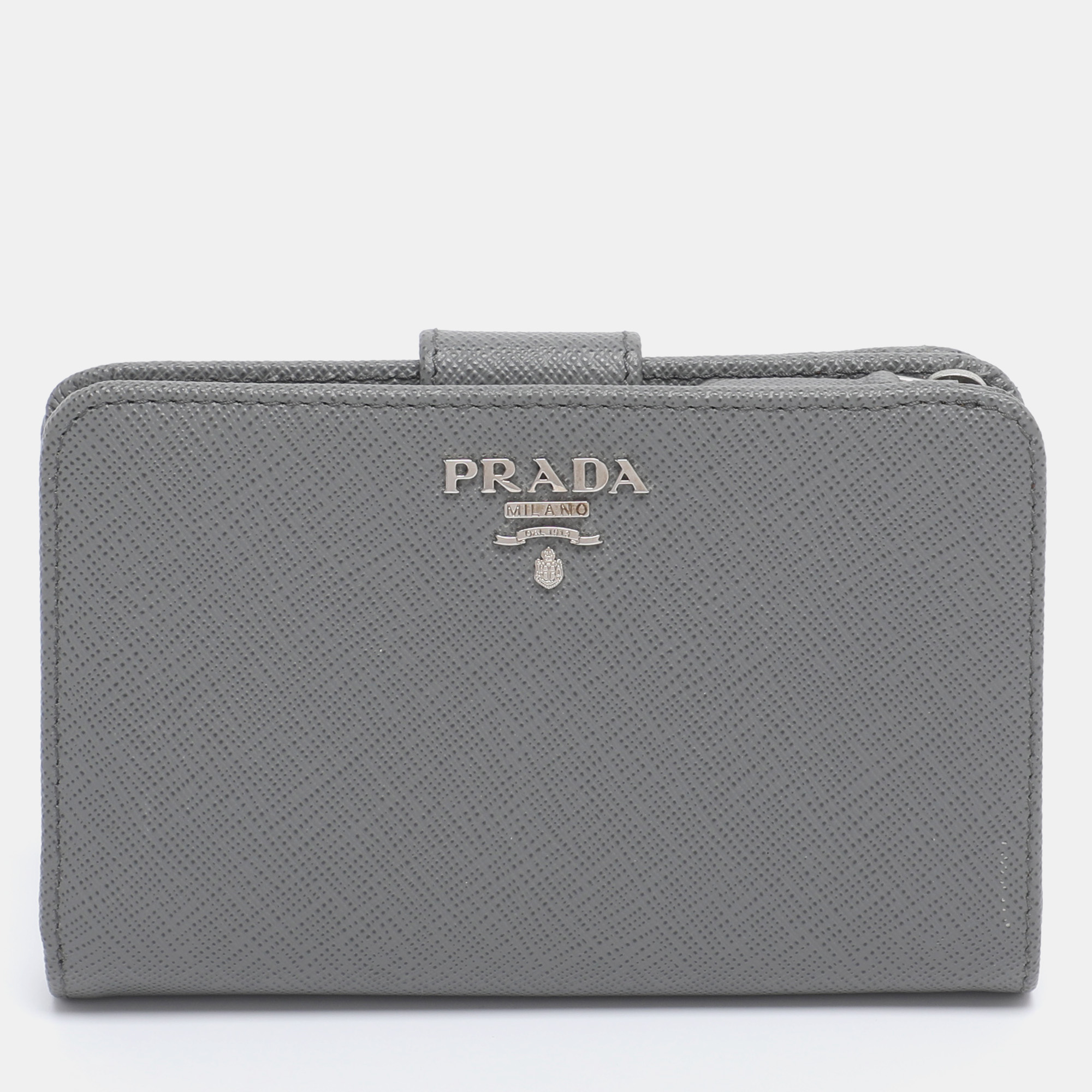 

Prada Grey Saffiano Metal Leather Flap French Wallet