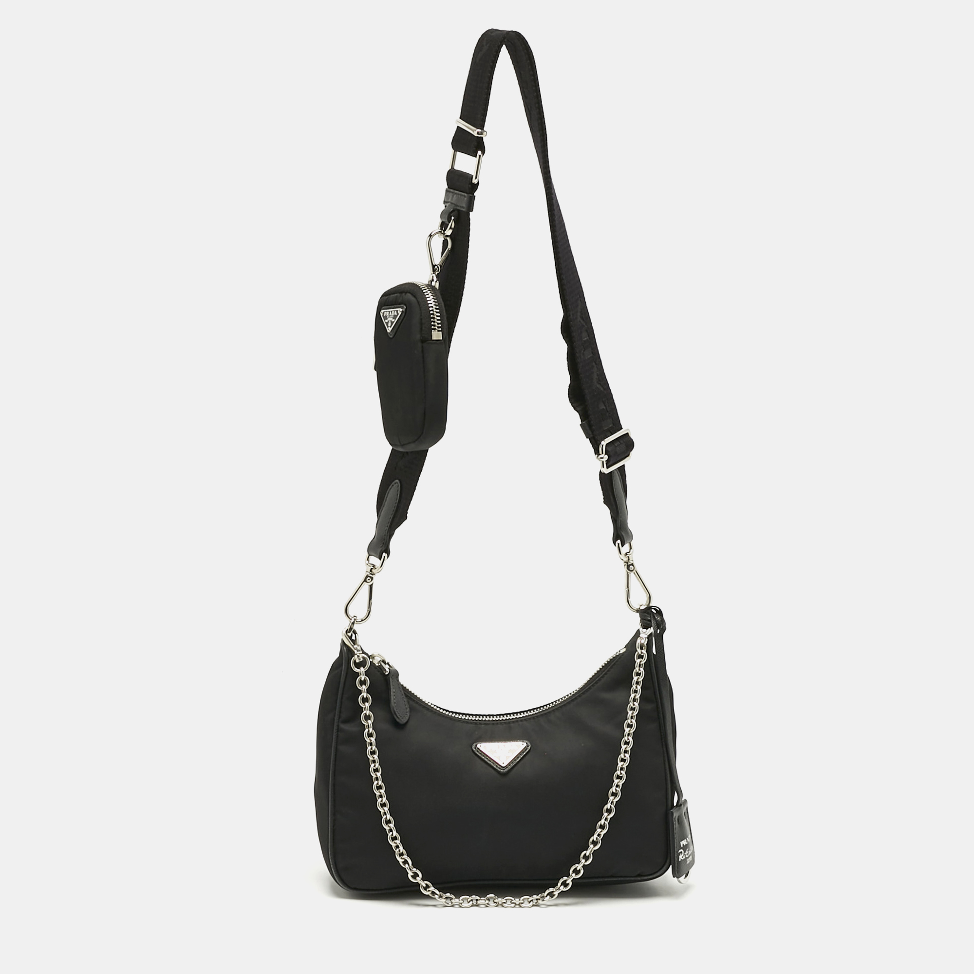 Pre-owned Prada Black Nylon And Saffiano Leather Re-edition 2005 Shoulder Bag