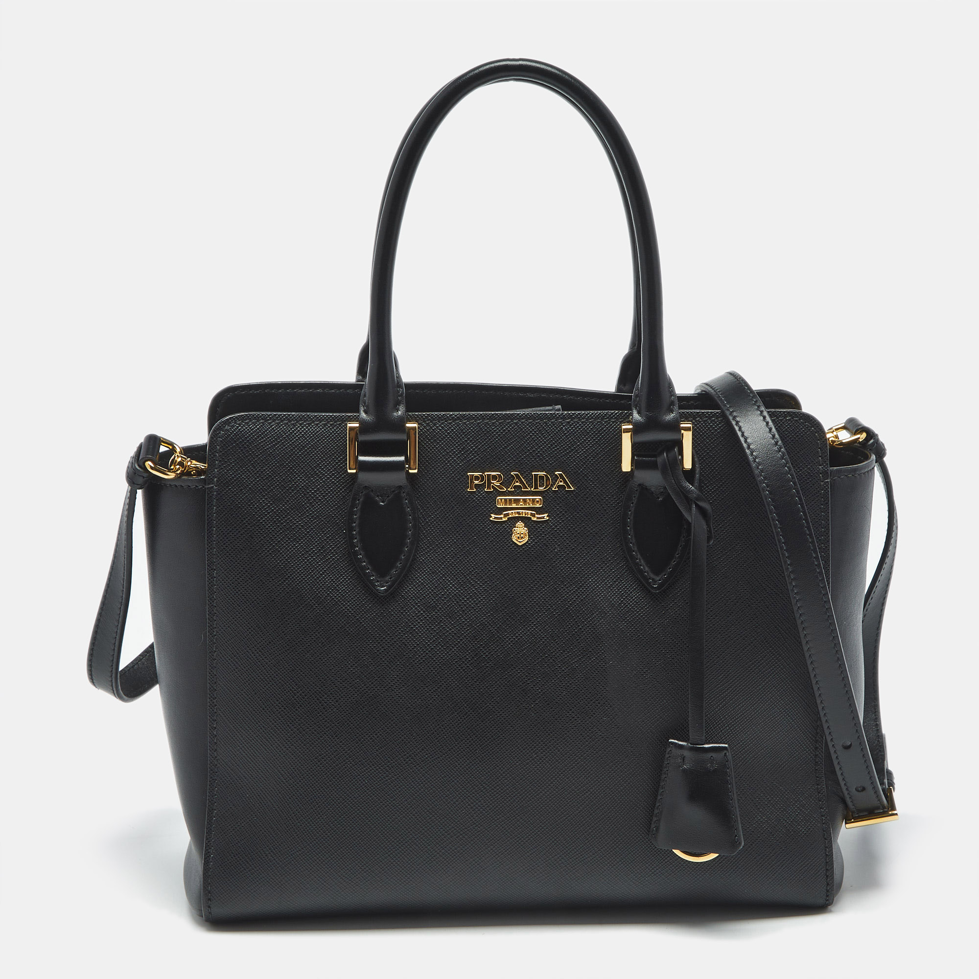 

Prada Black Saffiano Lux Leather Magentic Closure Tote